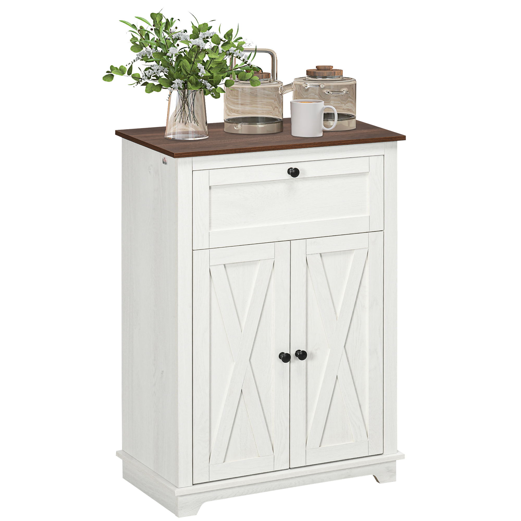 Niedriges Küchen-sideboard Im Landhausstil Mit Schublade Und Verstellbarem Einlegeboden, Weiß