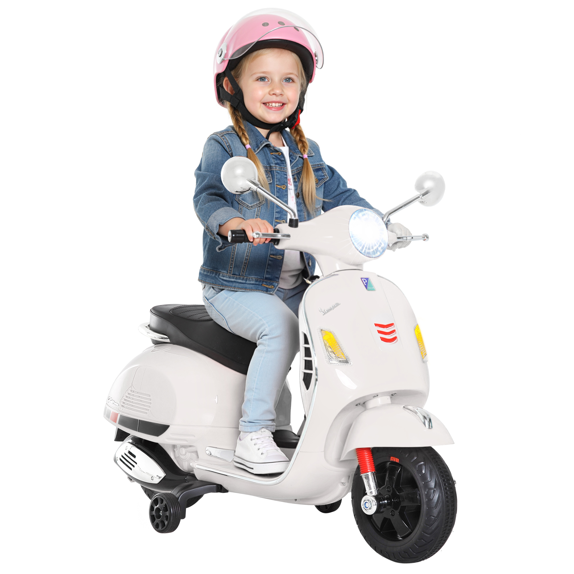 Elektrisches Motorrad Für Kinder, Vespa-design, 6-v-akku Mit Sound- Und Lichteffekten, Alter 3–6 Jahre, Weiß