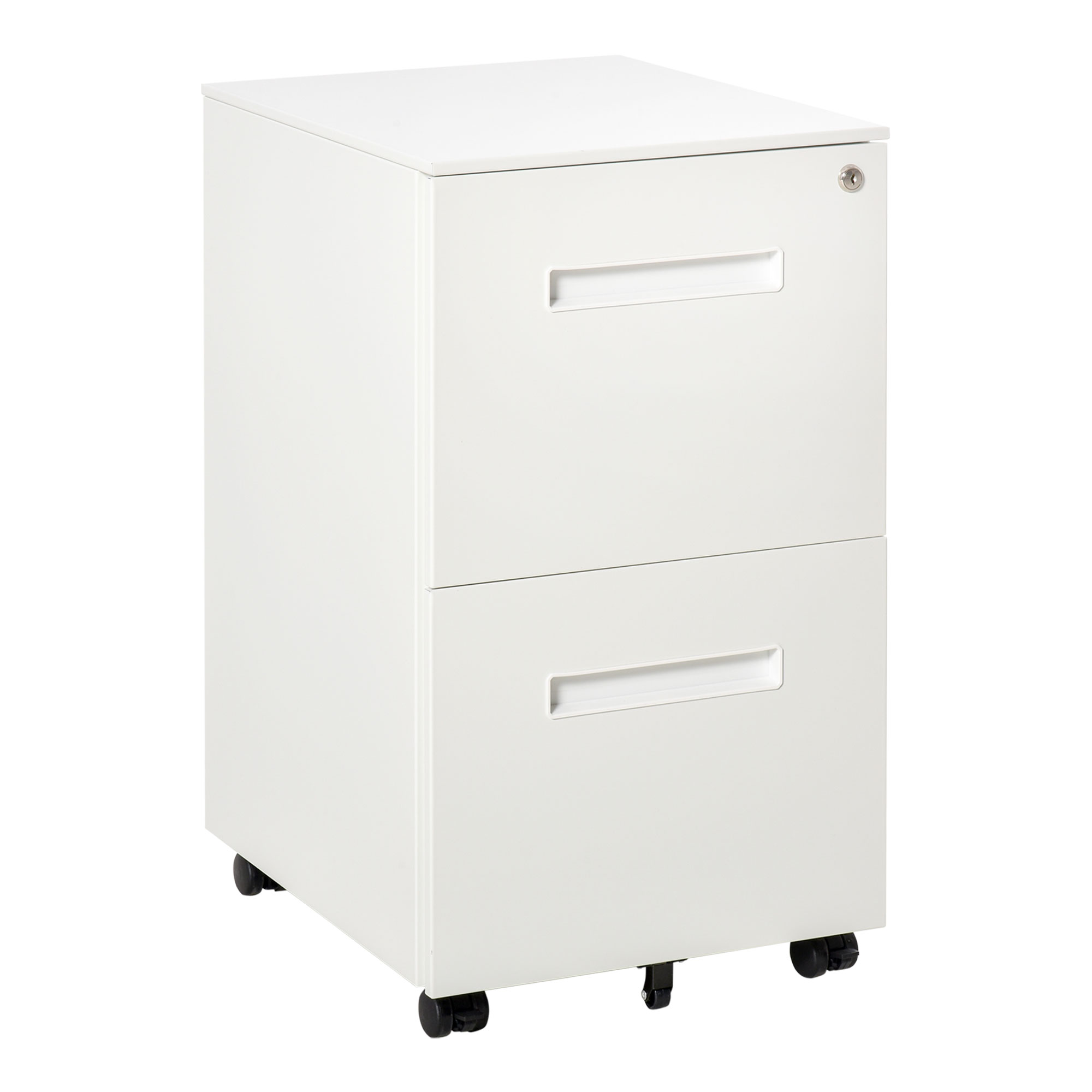 Mobiler Aktenschrank, Ablageeinheit, Trennwand, Zentralverriegelung, Stahlrahmen, 5 Rollen, Weiß, 39 X 48 X 67 Cm