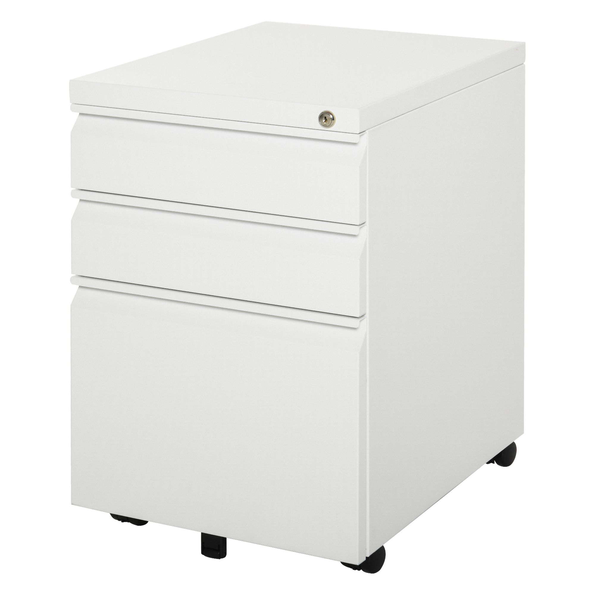 Mobiler Aktenschrank Mit 3 Schubladen, Abschließbar, Mit Konkavem Griff, Für Büro Oder Homeoffice, 39 X 48 X 60 Cm, Weiß