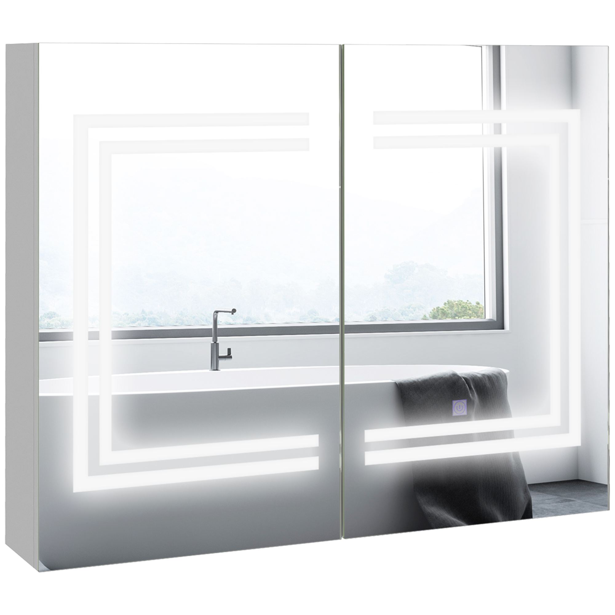 Badezimmer-waschtisch Mit Spiegel, Verstellbaren Ablagen, Touch-schalter Und Einstellbarer Farbbeleuchtung, 80 X 15 X 65 Cm, Hochglanzweiß