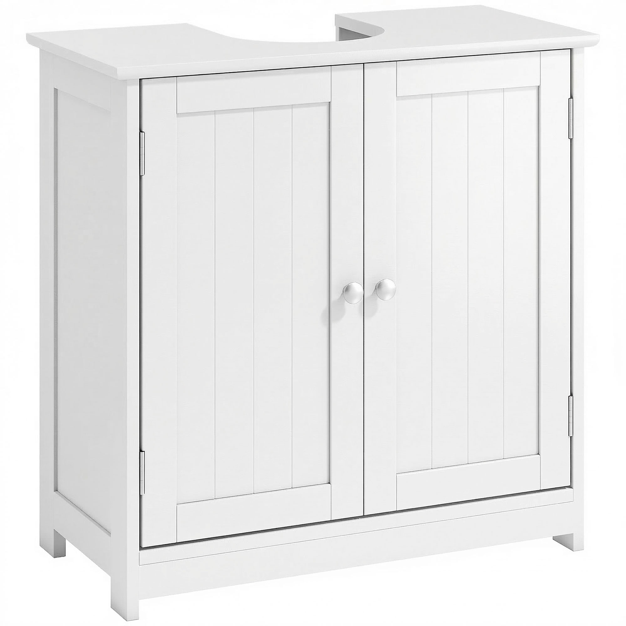 Zweitüriger Waschtisch Mit Verstellbarem Einlegeboden Und U-förmiger Aussparung, 60 X 30 X 60 Cm, Weiß