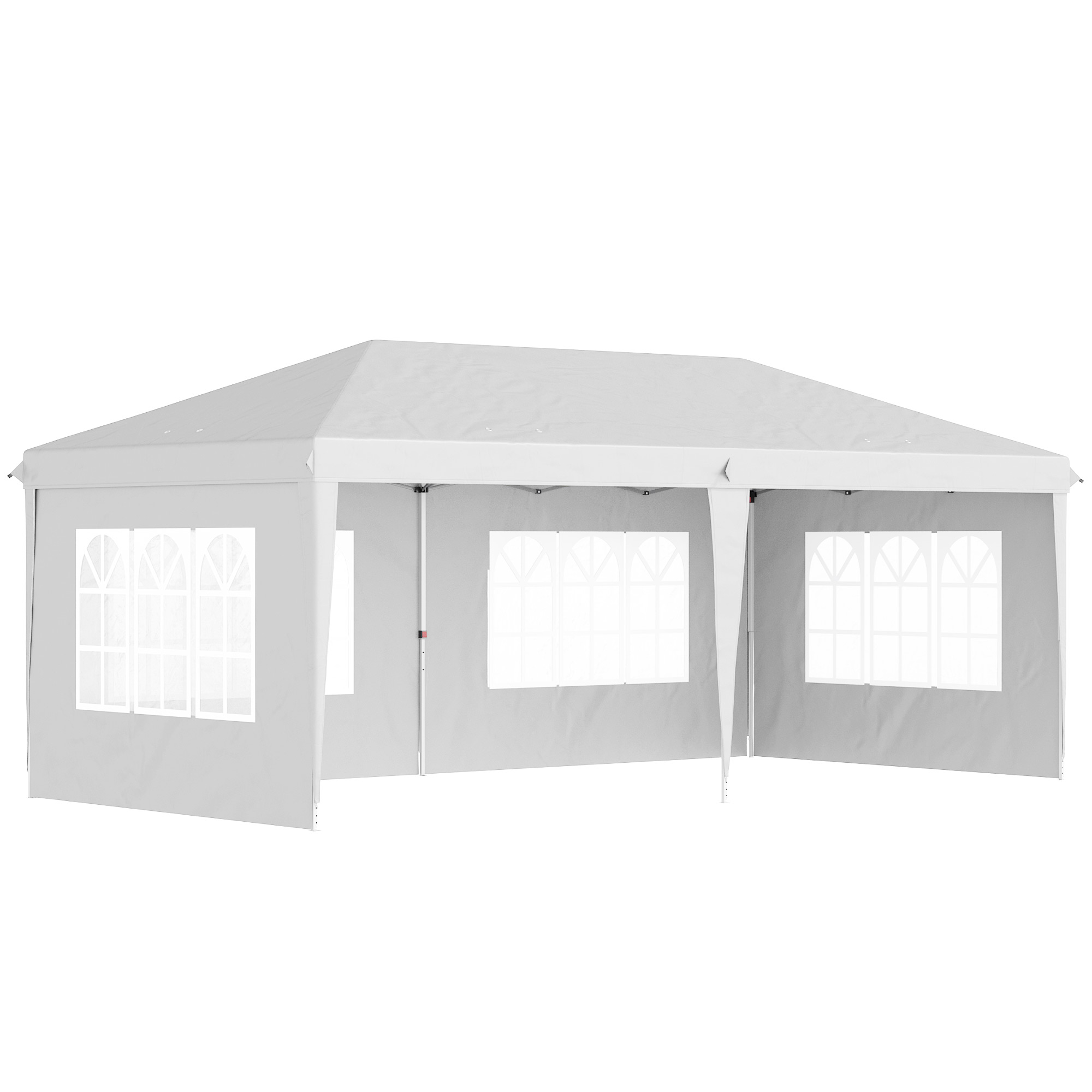 Faltbarer Gartenpavillon 6 X 3 M Mit 4 Abnehmbaren Seitenwänden, 4 Fenstern Und Tragetasche, Weiß
