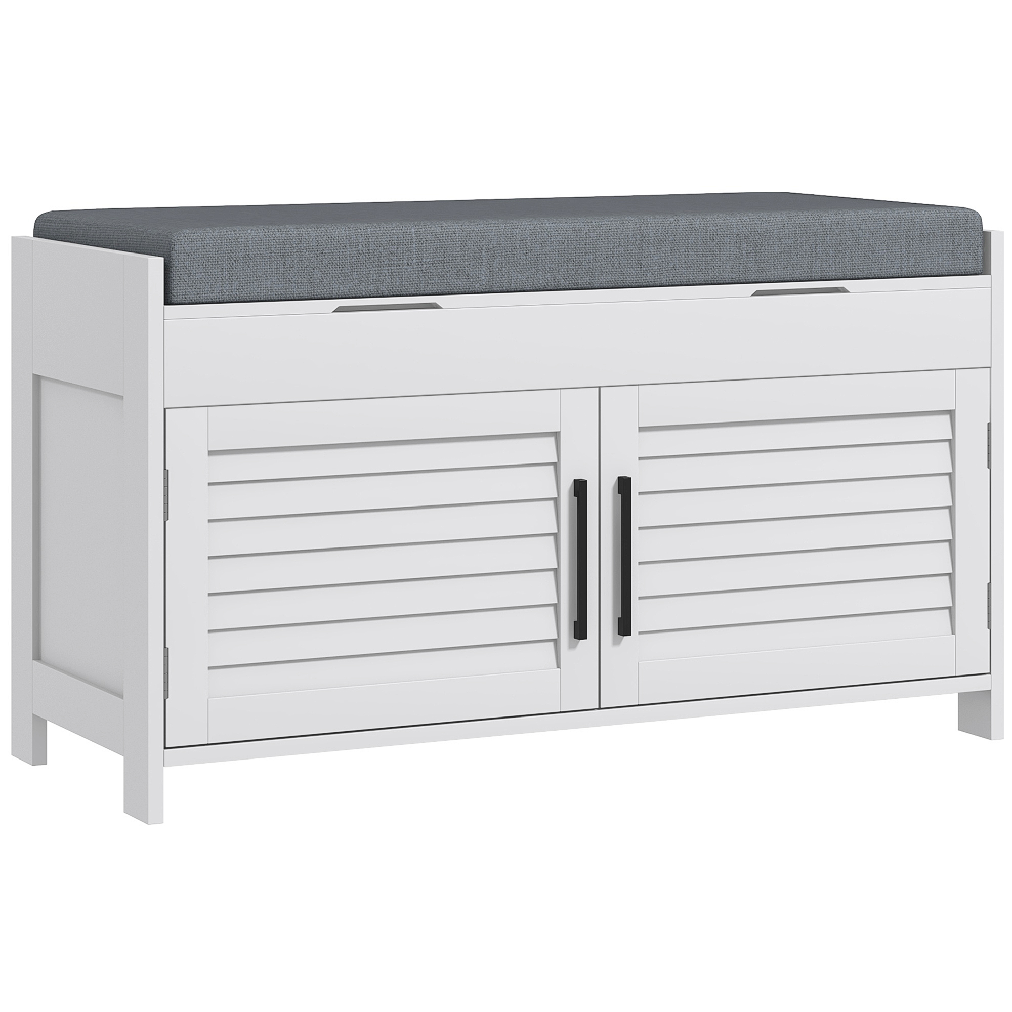 Schuhbank Mit Verstellbarem 6-stufigem Innenregal, Aus Mdf Und Stoff In Leinenoptik, 90 X 36 X 50 Cm, Weiß Und Grau