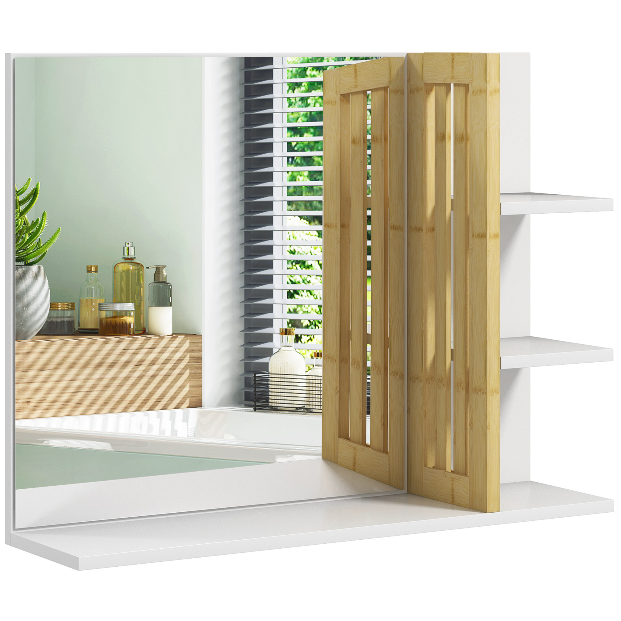 Moderner, Vierstufiger Wand-badezimmerspiegel Aus Holz, 45 X 15 X 58,5 Cm, Weiß