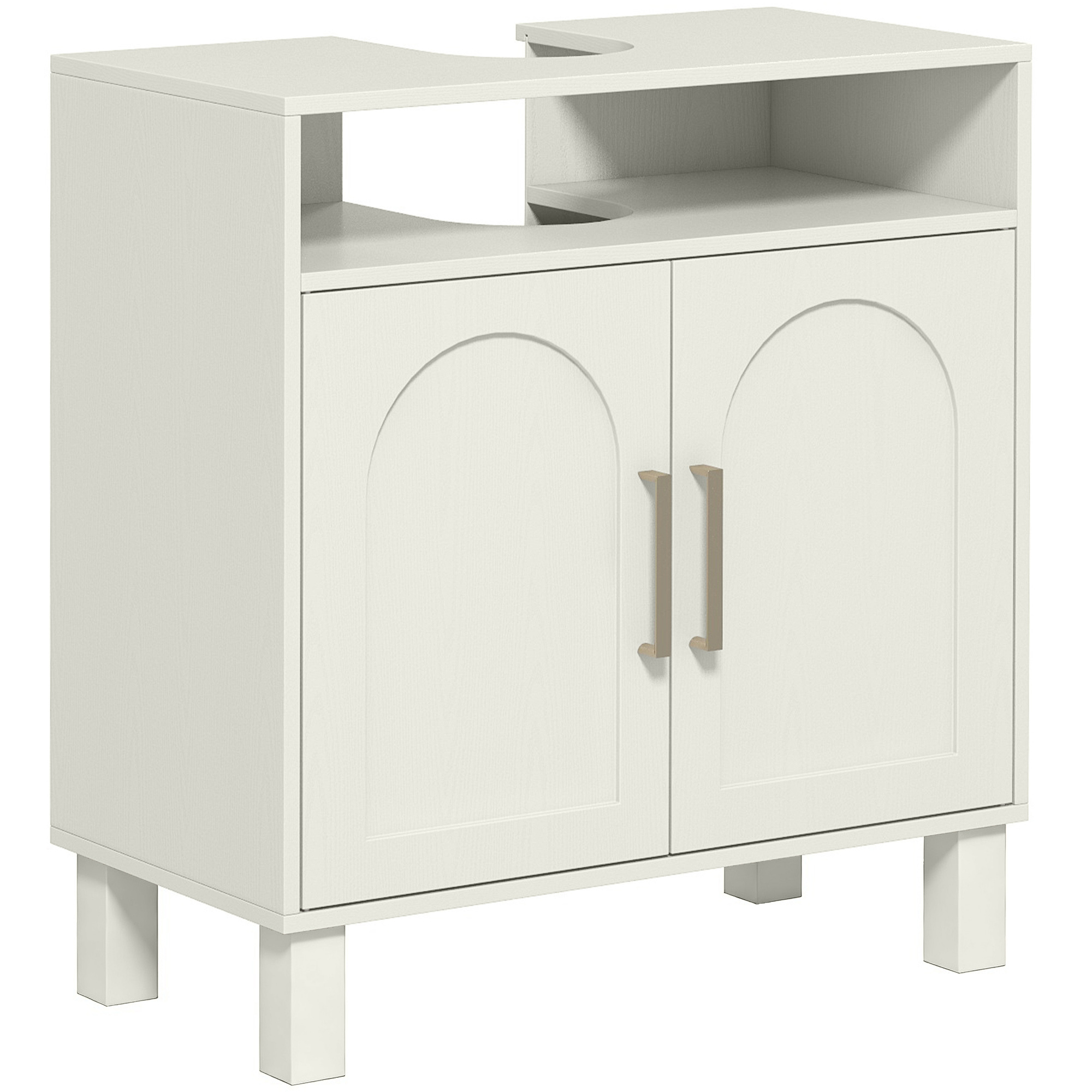 Unterschrank Mit Verstellbarem Einlegeboden Für Standwaschbecken, 60 X 30 X 63 Cm, Cremeweiß