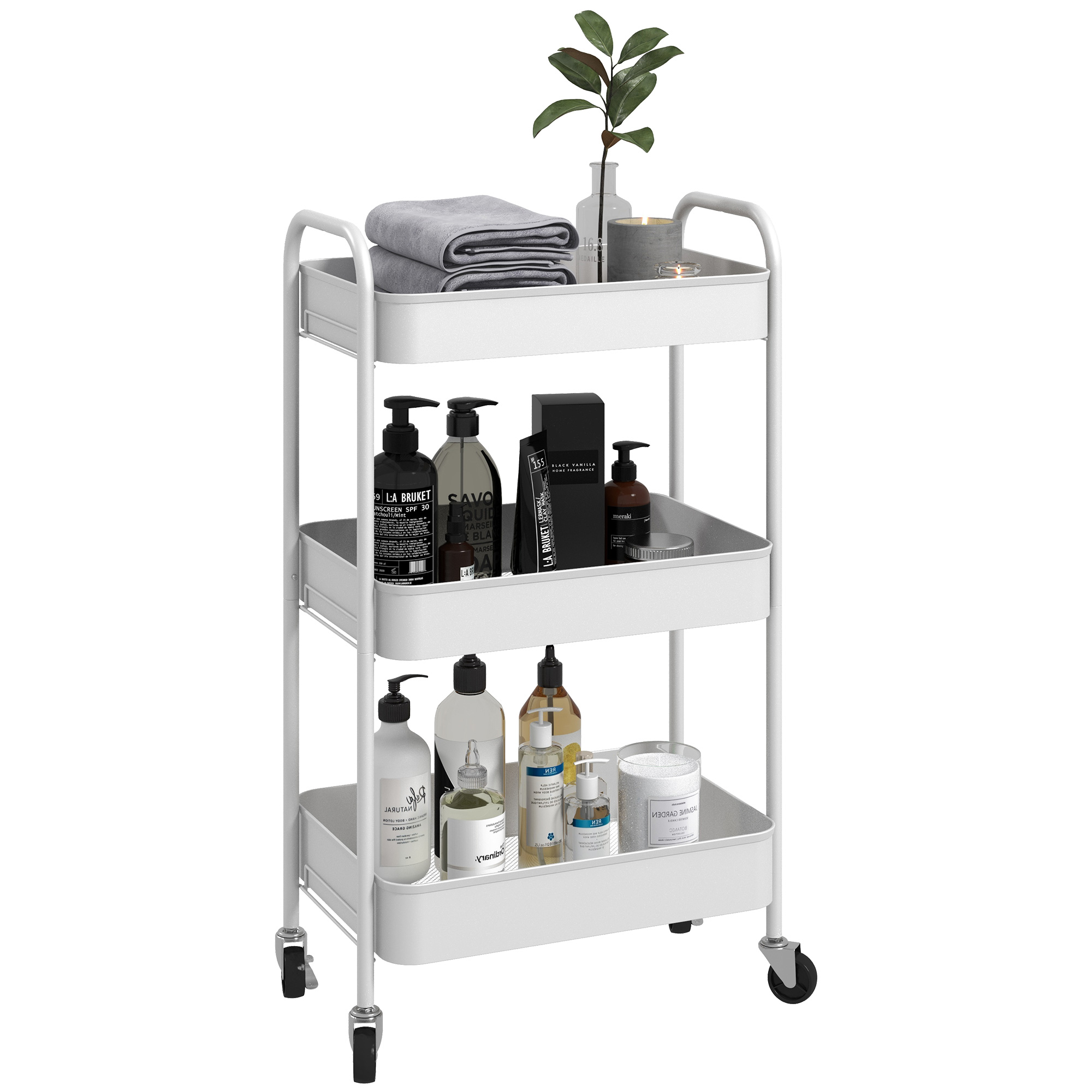 Multifunktionaler Servierwagen, Rollwagen, Küchenwagen, 3 Ablagen, 4 Rollen, 45 Cm X 30,6 Cm X 79 Cm, Weiß