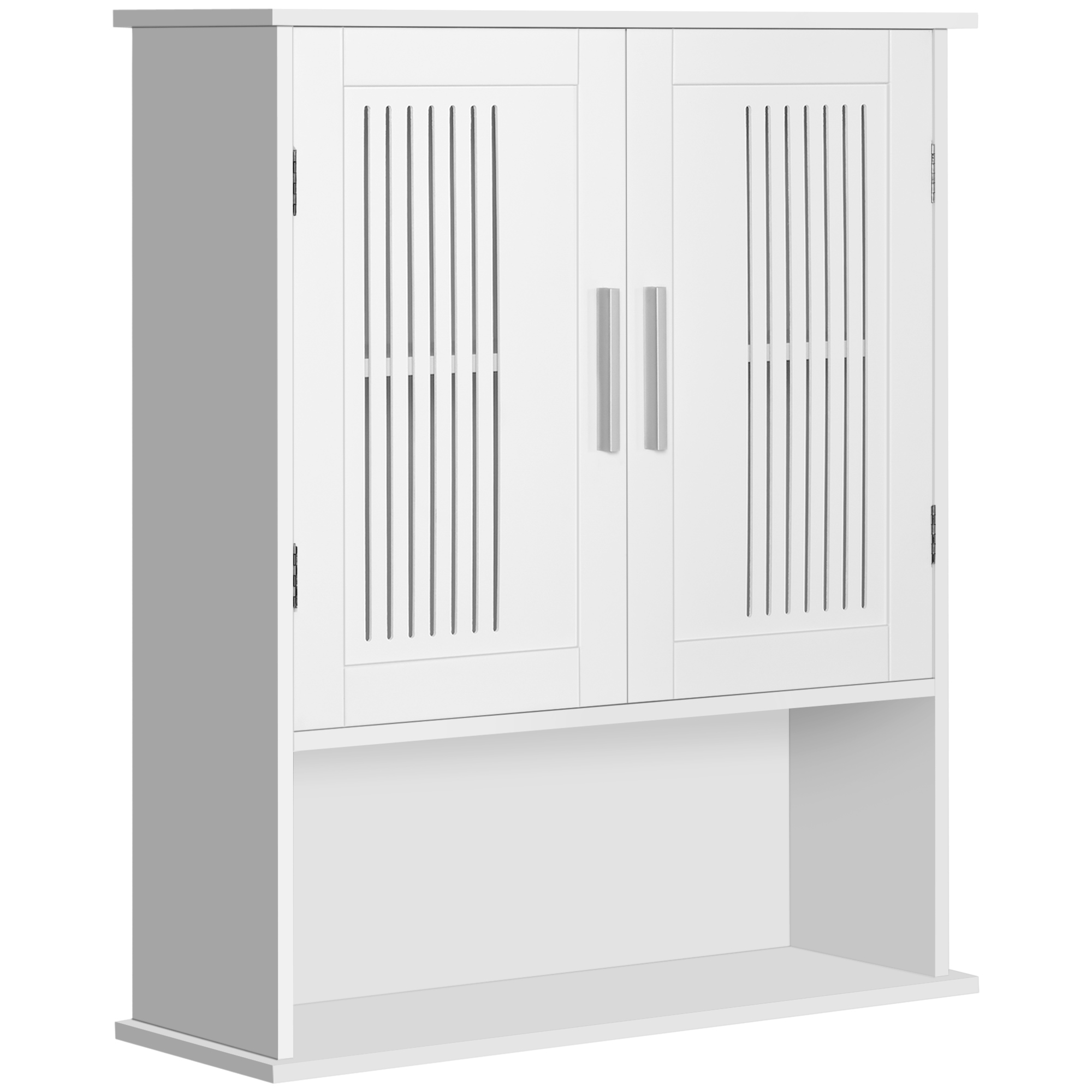 Multifunktionaler, Wandmontierter Badezimmerschrank Mit Verstellbarem Einlegeboden, Lamellentüren Und Fach, 60 X 20 X 70 Cm, Weiß