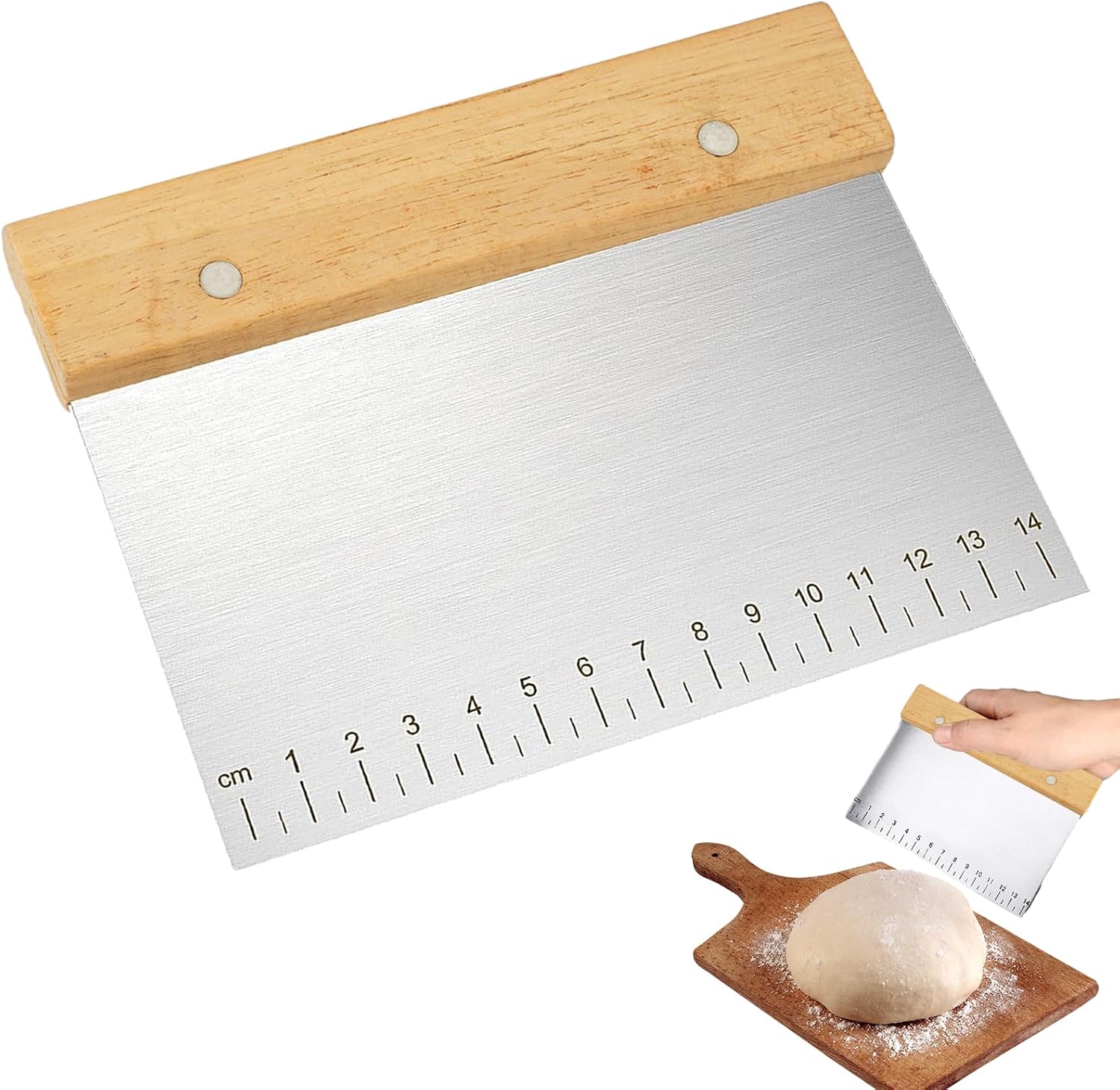 Teigschaber Edelstahl, Teigkarte Edelstahl Mit Rutschfestem Holzgriff Teigspachtel Mehrzweck Backen Teigschneider Küchenspachtel Scraper Küche Teigkarte Brot Für Kuchen, Pizza, Torte