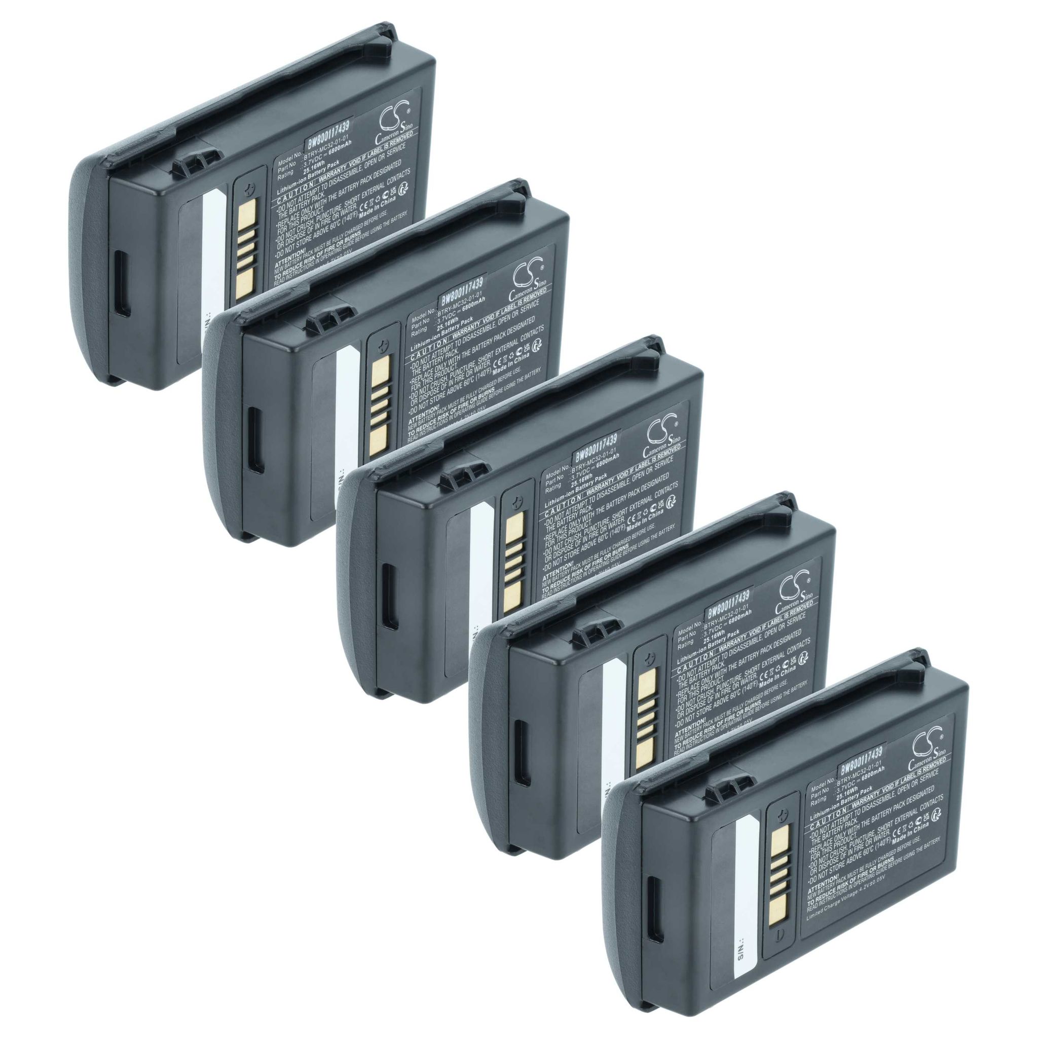 Vhbw 5x Akku Kompatibel Mit Zebra Mc3200, Mc32n0, Mc32n0-s Barcodescanner Pos (6800 Mah, 3,7 V, Li-ion)