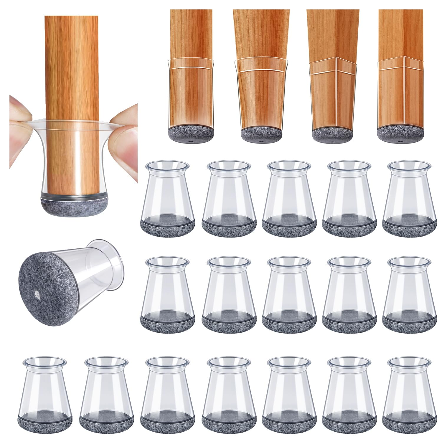 Set Mit 32 Stuhlbeinschonern (dicke: 13–22,9 Mm) Transparente Silikon-stuhlbeinschoner Mit Filzgleitern