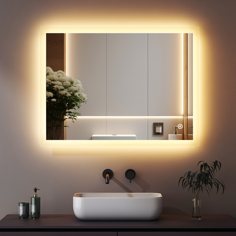 Badspiegel Mit Beleuchtung 40x60 Cm Led Spiegel Mit Beleuchtung Badezimmerspiegel Mit Beleuchtung Led Lichtspiegel Wandspiegel Mit 3 Lichtfarben Dimmbar