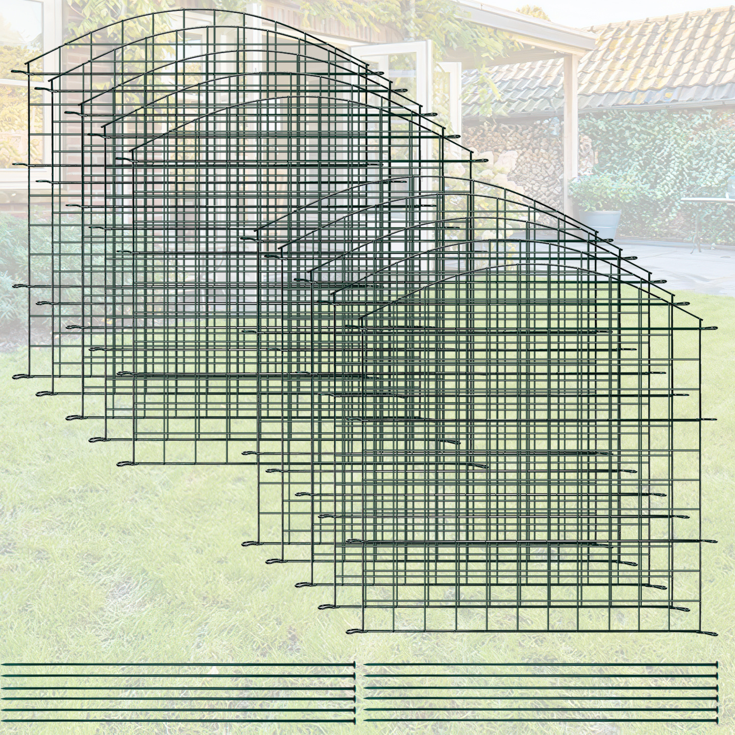 Wolketon Teichzaun 10-teilig Grün Aus Metall, Stebkzaun Für Garten Und Tiere, Konvex