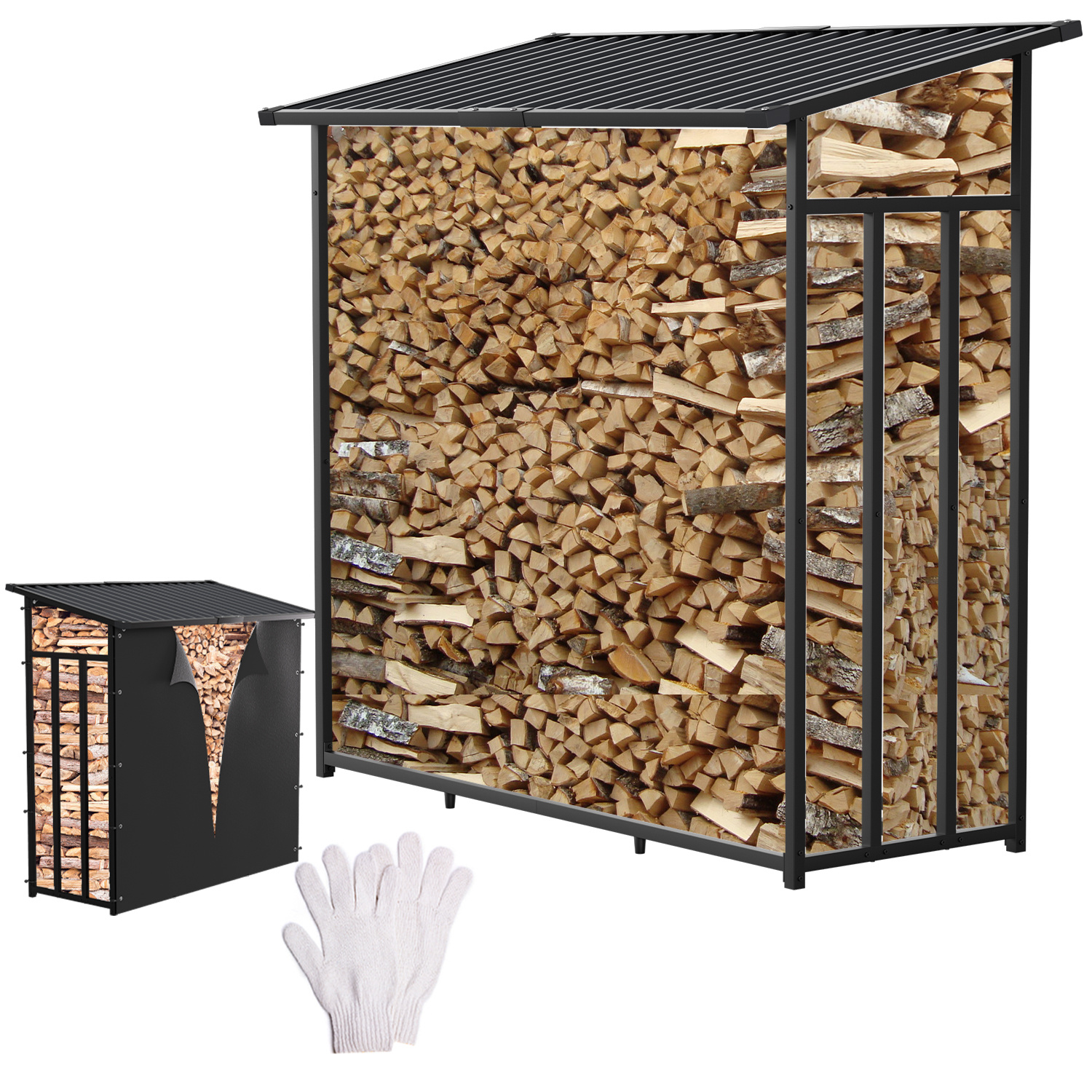 Wolketon Kaminholzlager Brennholzunterstand Mit Verzinktem Stahldach, 185 X 70 X 185 Cm, 2,3 M³, Bis 660 Kg, Inklusive 2 Pe-abdebkungen 150 G/m²