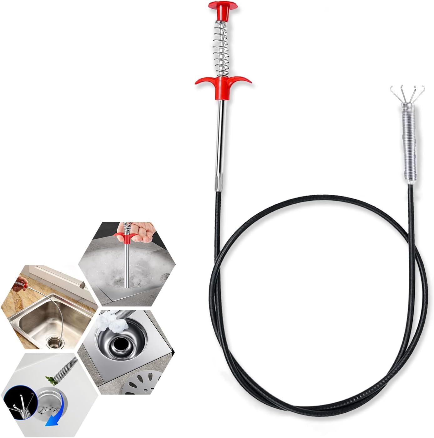 160 Cm Langer, Flexibler Abflussreiniger Mit Starker Feder Für Waschbecken, Badewanne Und Badezimmer, Haarentfernungswerkzeug Für Küche Und Bad, Schwarz