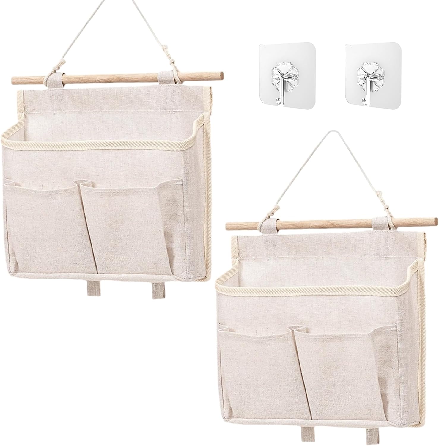 2-teiliges Hängeaufbewahrungsset, Wandaufbewahrungstasche Mit Tasche, Faltbarer Leinenstoff, Wand-organizer Für Schlafzimmer, Büro, Badezimmer, Küche (beige)