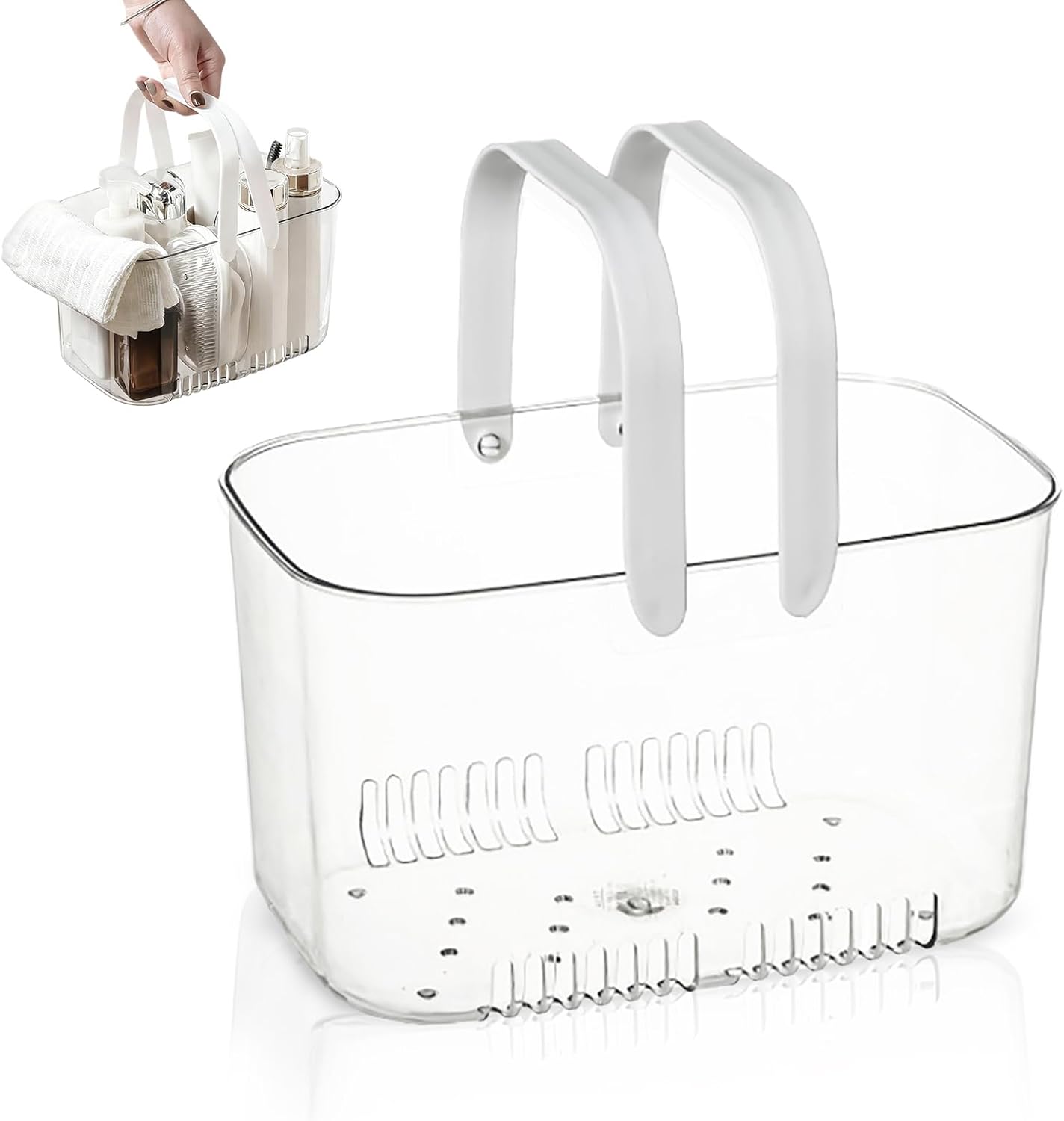 Niedlicher Duschkorb, Schlichtes Design, Großes Fassungsvermögen, Wasserdicht, Hohles Design, Tragbar, Transparent, Badezimmer-organizer (weiß)