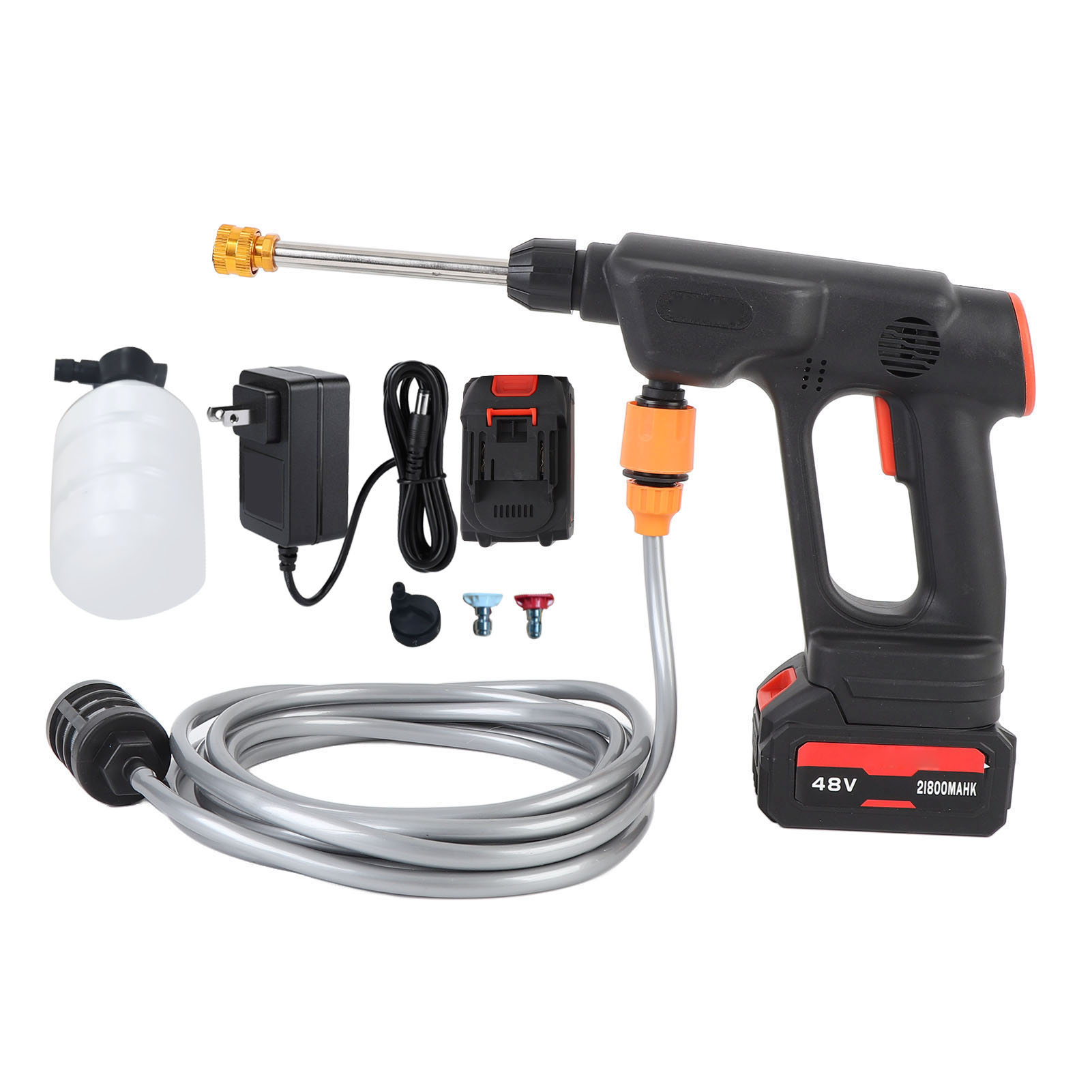 Kabellose, Akkubetriebene Hochdruckreinigerpistole, 900 Psi, Tragbar, Mit 2 X 21,8 Ah Akkus, 6-in-1 Düse Für Die Autobodenreinigung, Us-stecker.