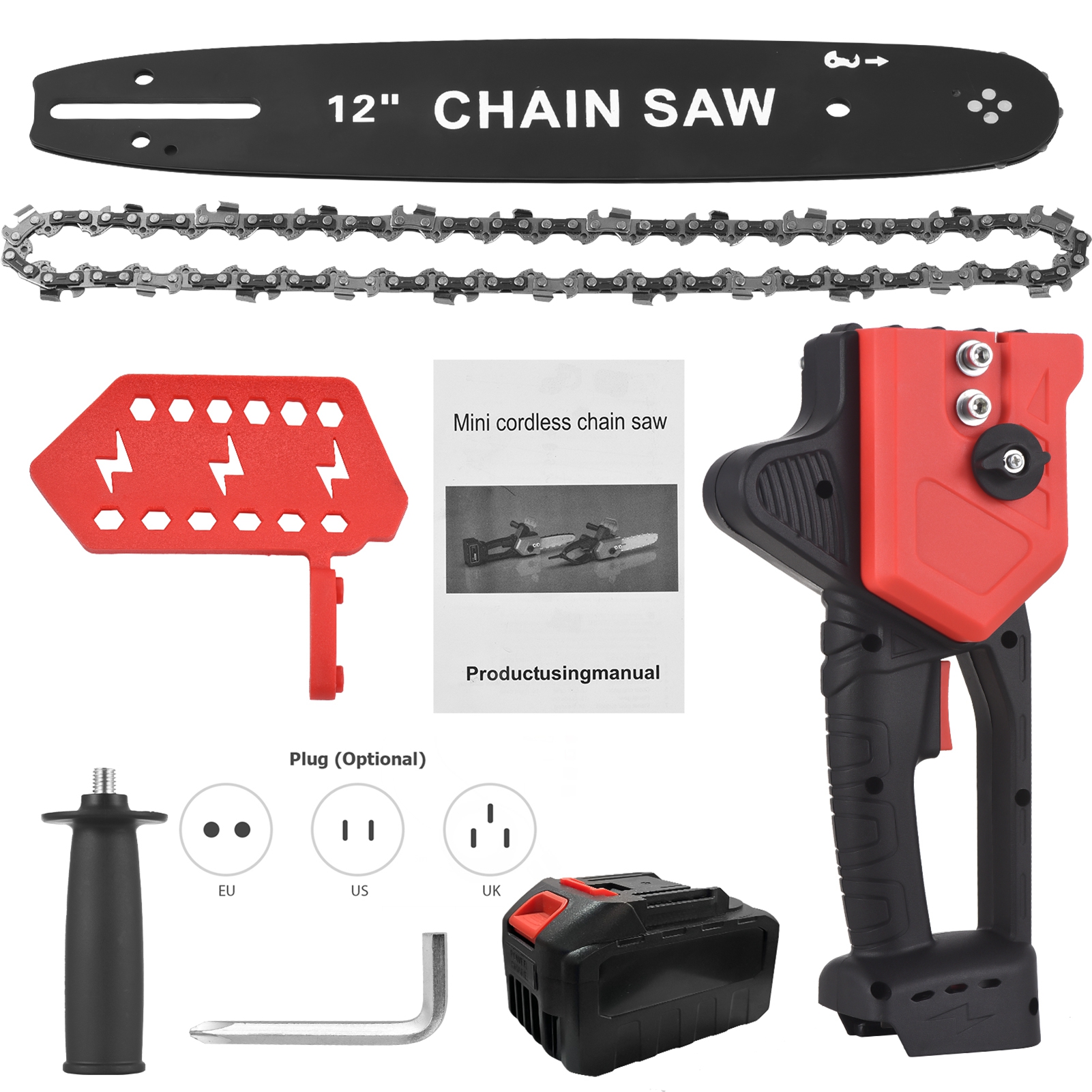 30 Cm (12 Zoll) Lange, Kabellose Elektrische Kettensäge Mit Bürstenlosem Motor, 48-volt-lithium-ionen-akku Und Ladegerät Inklusive Zum Holzschneiden Und Baumschnitt.