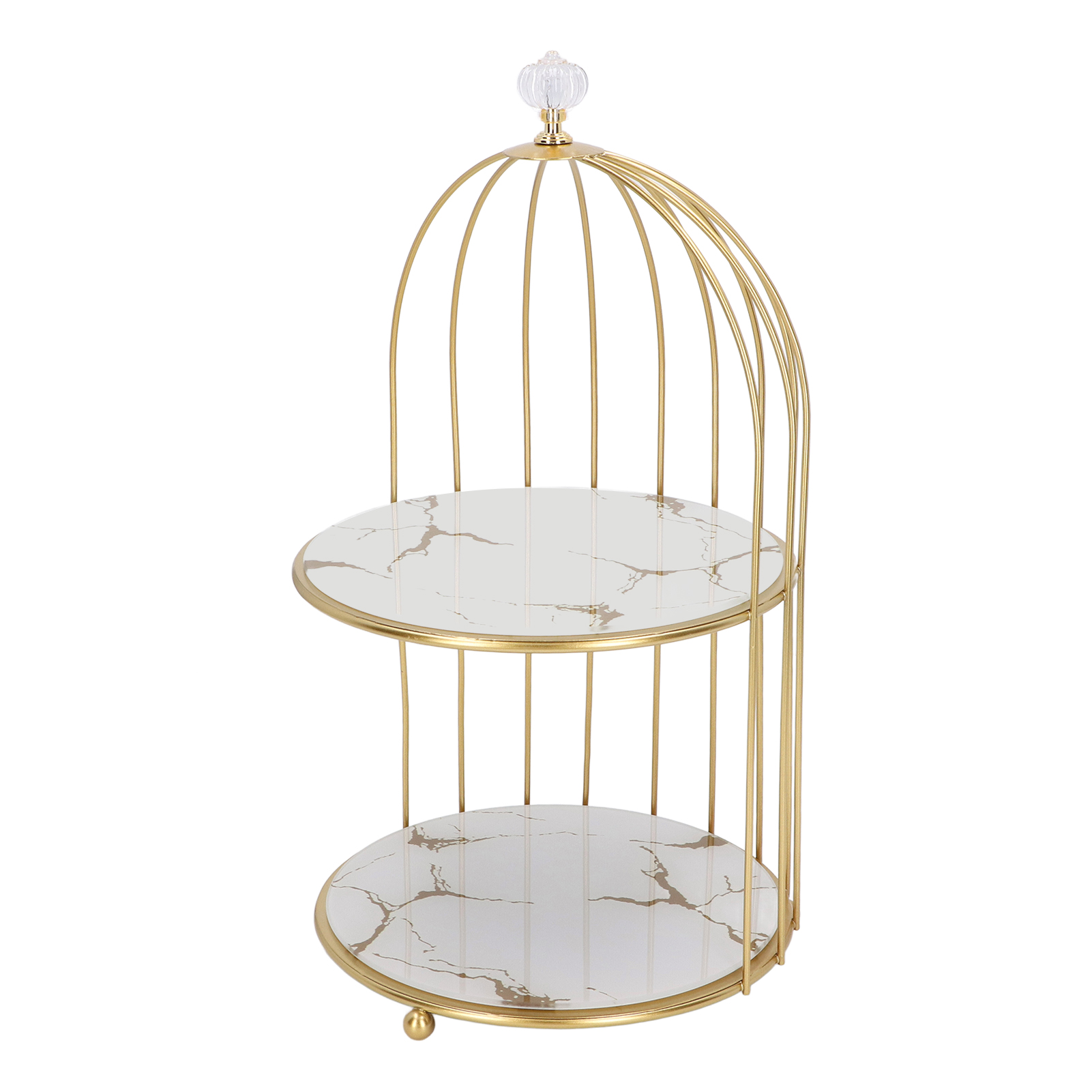 Doppelstöckiges Ablageregal, Vogelkäfig-organizer, Präsentationsständer Für Badezimmer, Arbeitsplatte Oder Waschtisch, Goldener Rahmen, Weißer Sockel, Goldenes Muster