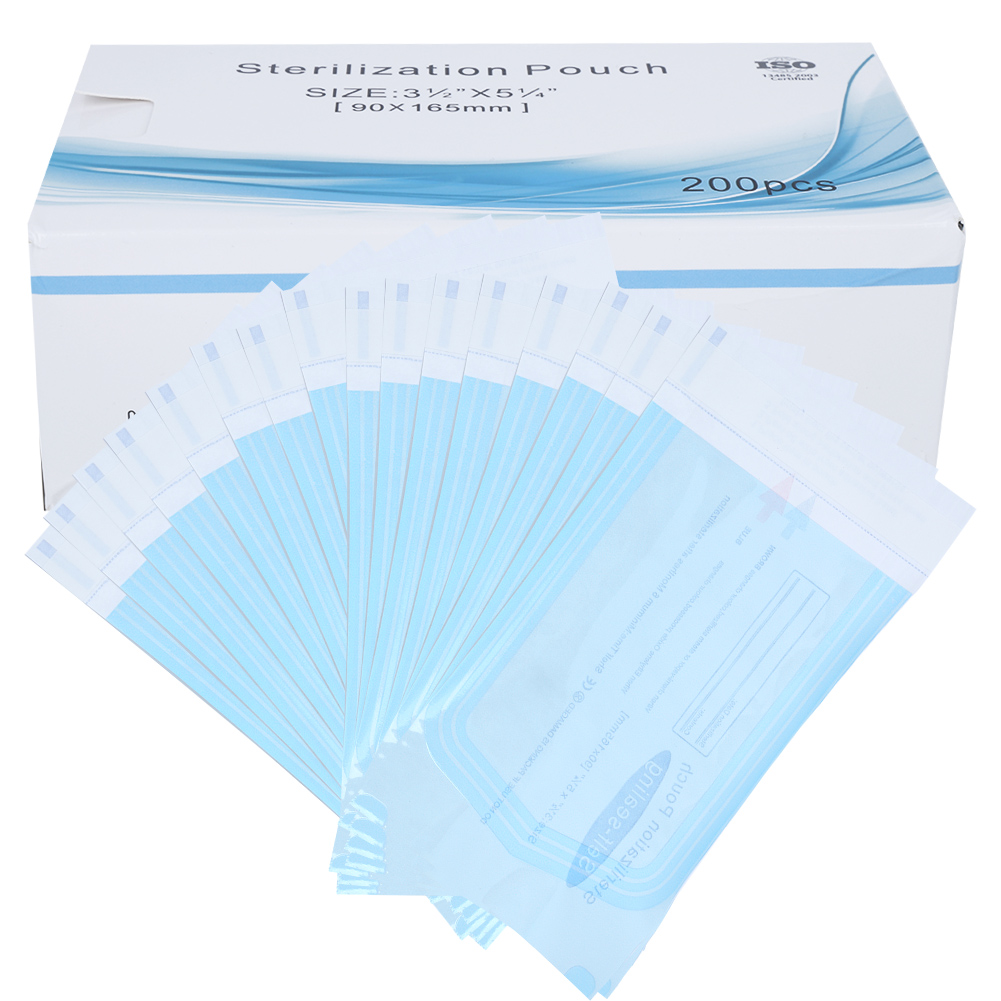 200 Selbstverschließende Beutel Für Dentalbedarf, Blaue Transparente Pvc-beutel Zur Sterilisation (90 X 165 Mm)