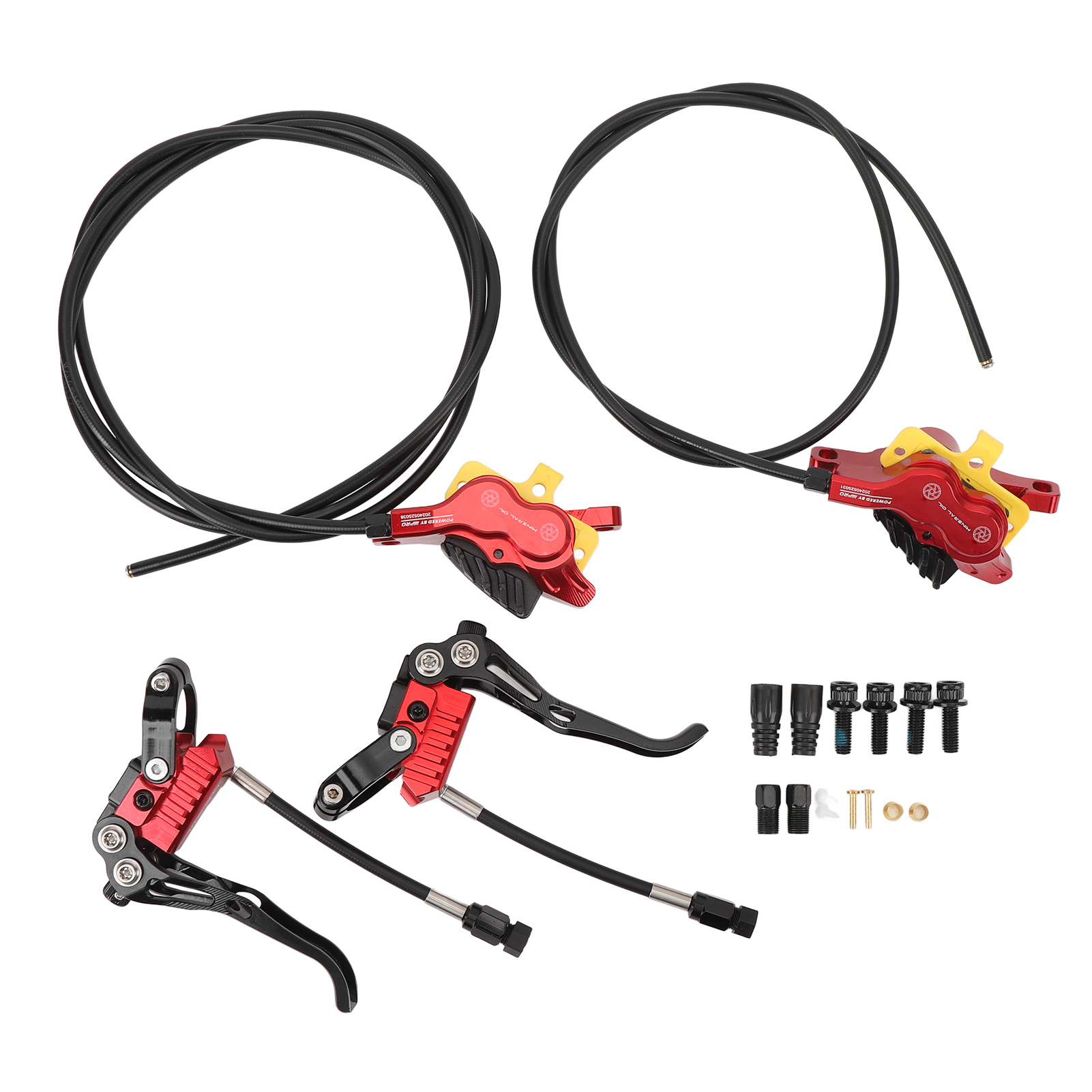 Hydraulische 4-kolben-scheibenbremsen Aus Cnc-gefräster Aluminiumlegierung Für Mountainbikes (800 Mm Vorne Und 1550 Mm Hinten), Rot.