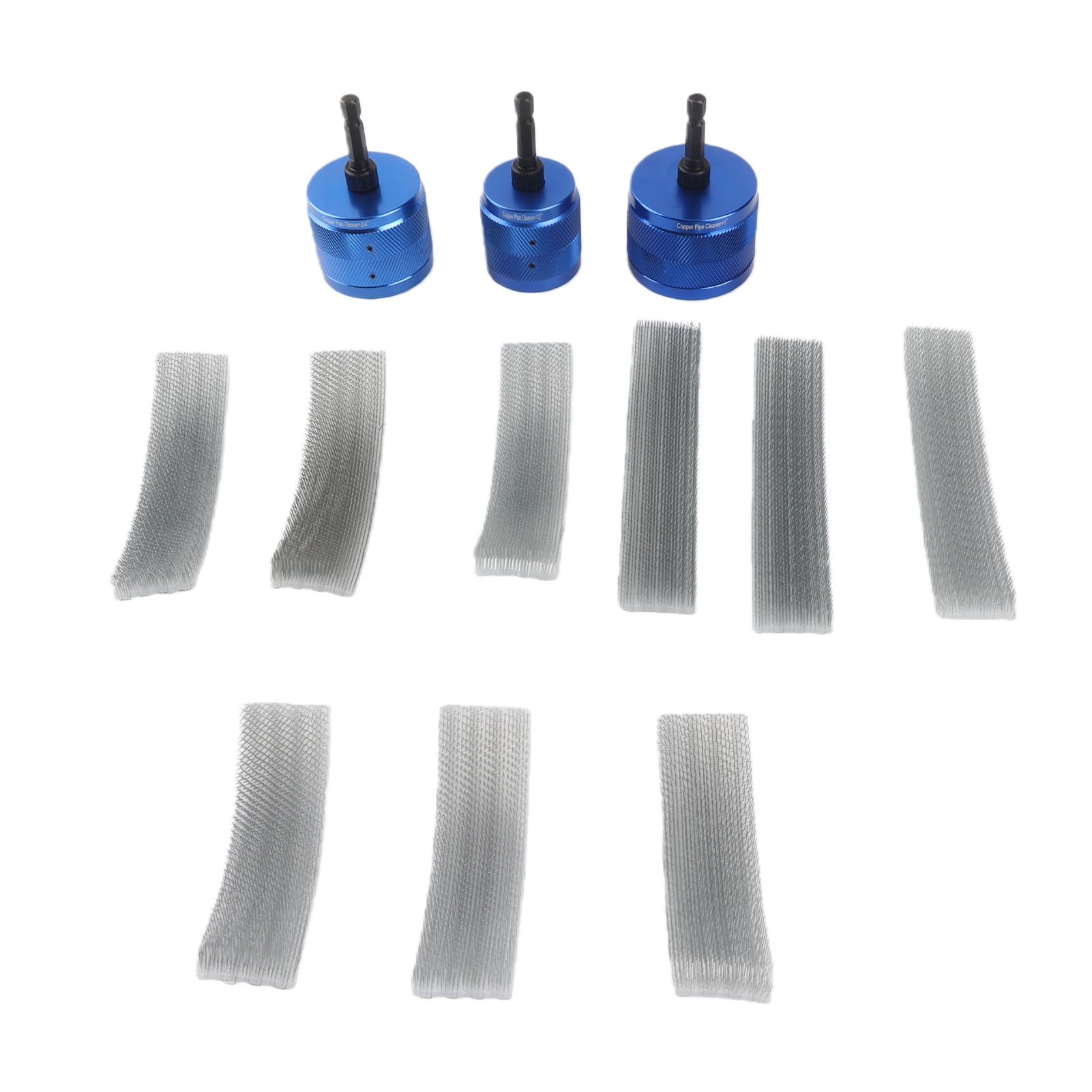 3-teiliges Kupferrohrreiniger-set (1/2", 3/4" Und 1") Zum Polieren Und Entlacken. Metall-rohrreinigungswerkzeug Mit 1/4"-sechskantschaft Und 9 Blauen Ersatzbürsten.