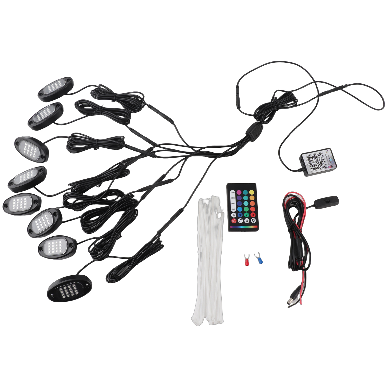 Wasserdichte, Mehrfarbige Led-scheinwerfer (8er-set) Mit Bluetooth-app, 24-tasten-fernbedienung Und Musikfunktion Für Suv, Quad Und Ssv.