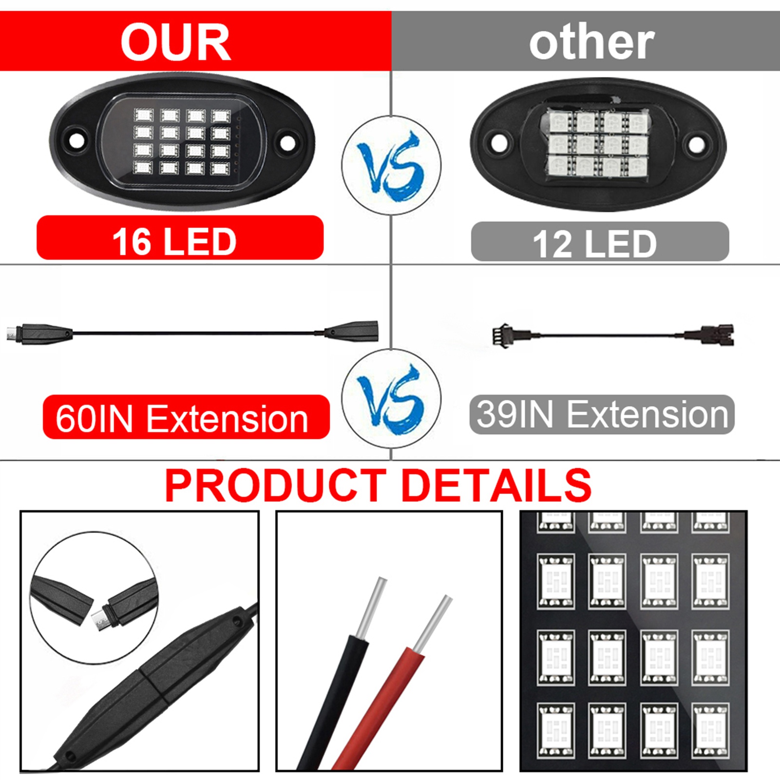 Set Aus 4 Wasserdichten, Mehrfarbigen Led-leuchten Mit Bluetooth-app, 24-tasten-controller Und Musikfunktion Für Suv, Quad Und Ssv.