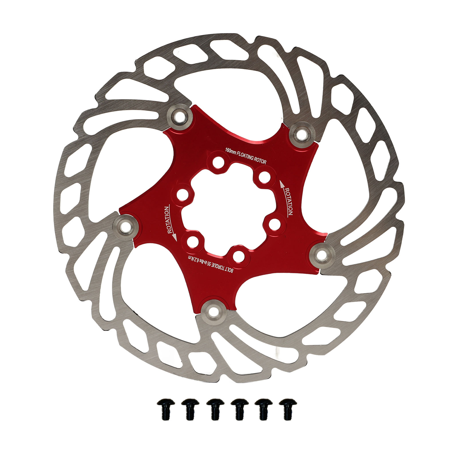 160 Mm (6,3 Zoll) Hohle Rote Schwimmende Bremsscheibe Für Rennräder, Mit 6 Schrauben, Als Ersatzteil.