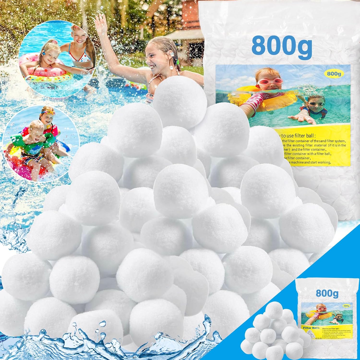 800g Poolfilterkugeln, Sandfilter, Poolfilterkugeln, Sandfilter, Poolreinigungszubehör, Sandfilter, Schwimmbad, Filterpumpe