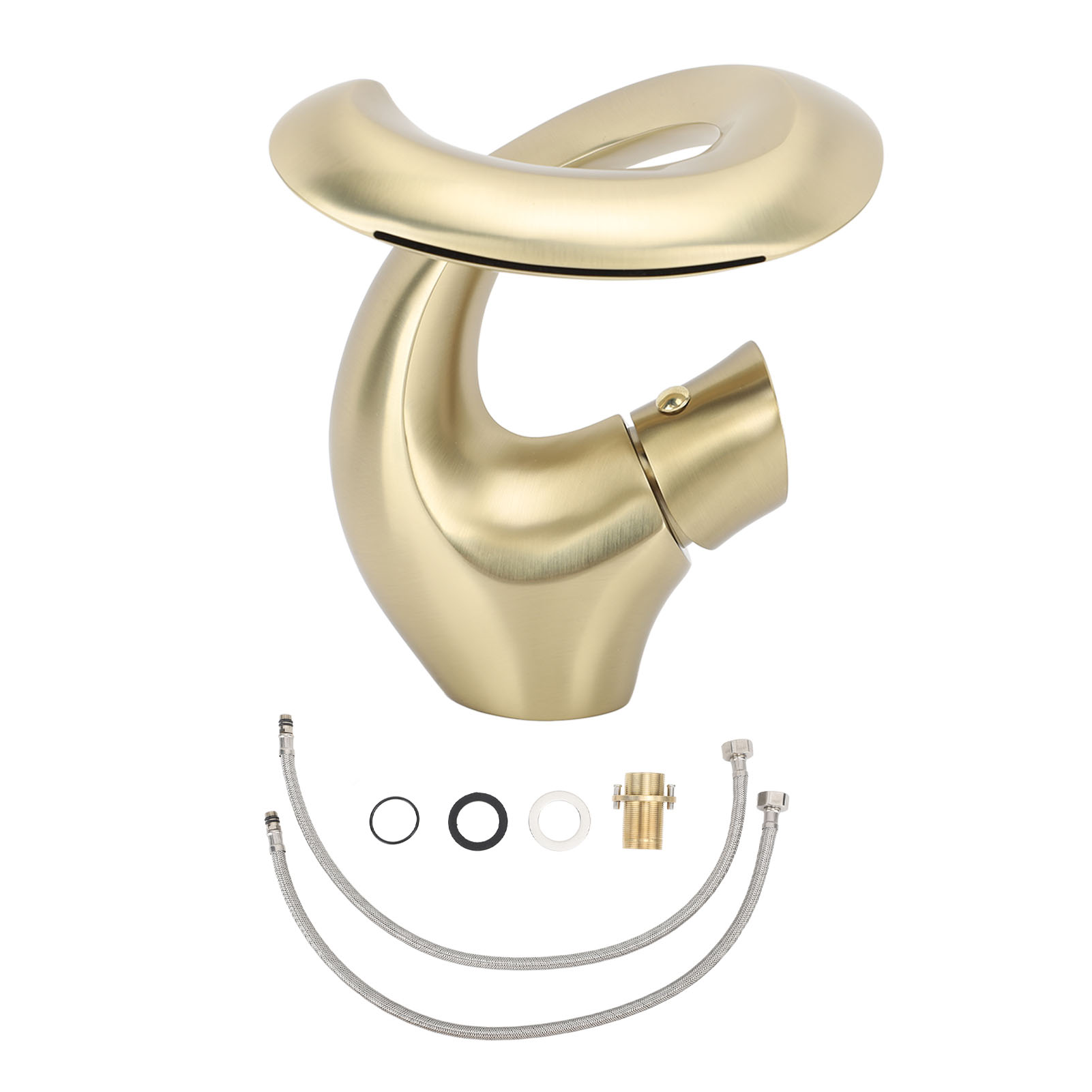 Verstellbare Wasserfall-waschtischarmatur Aus Gebürstetem Messing, Elegantes Design, Für Unterbauwaschbecken, Oberfläche In Gebürstetem Gold