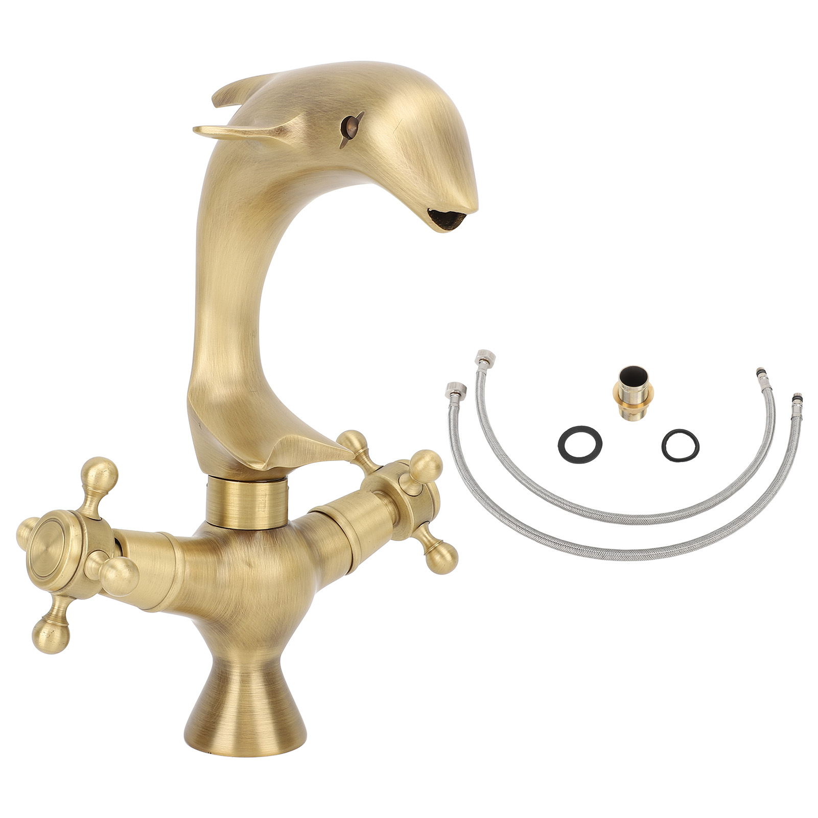 Antike Doppelhebel-waschtischarmatur In Delfinform Aus Kupfer Für Küche, Toilette Und Badewanne