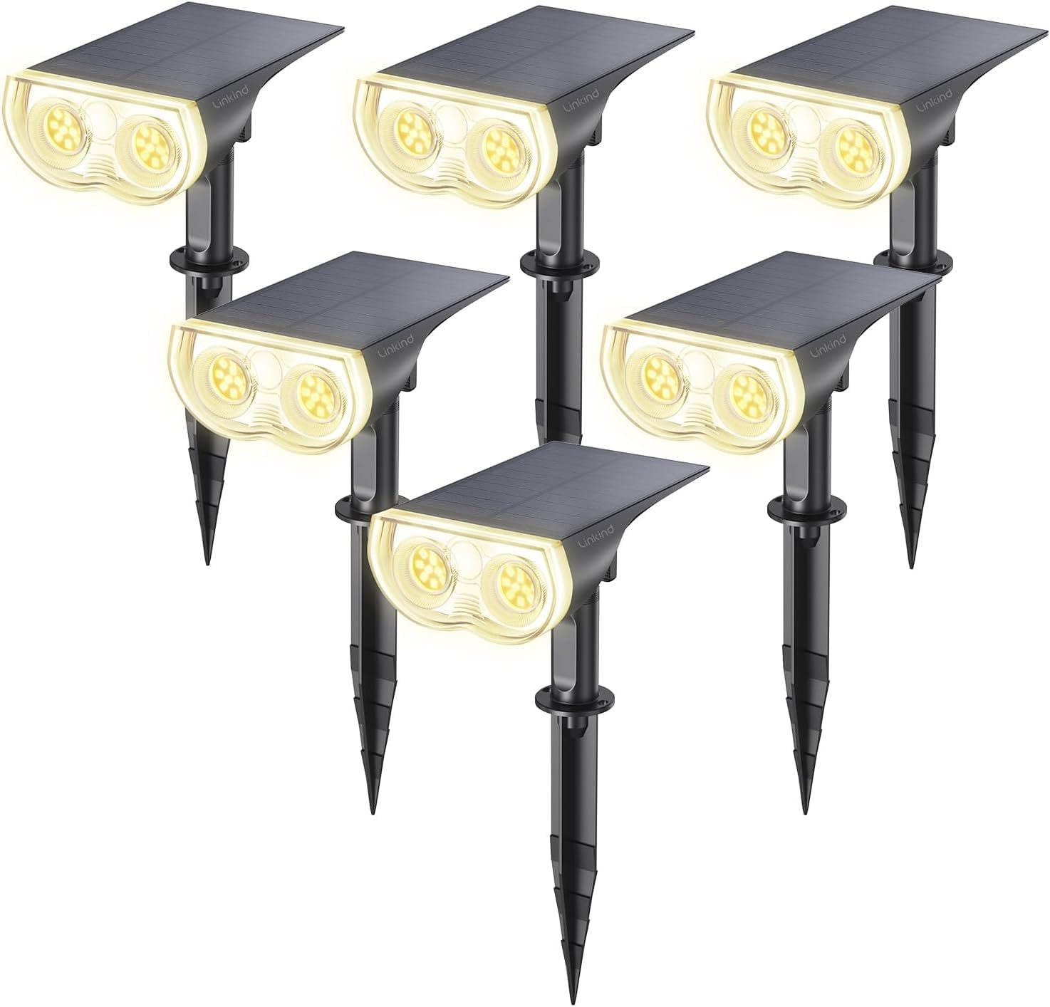 800 Lm Solar-gartenleuchten, 3000 K Warmweiße Solarstrahler, Ip65 Wasserdicht, 22 Leds, 3 Helligkeitsstufen Für Garten, Hof Und Einfahrt, 6er-pack