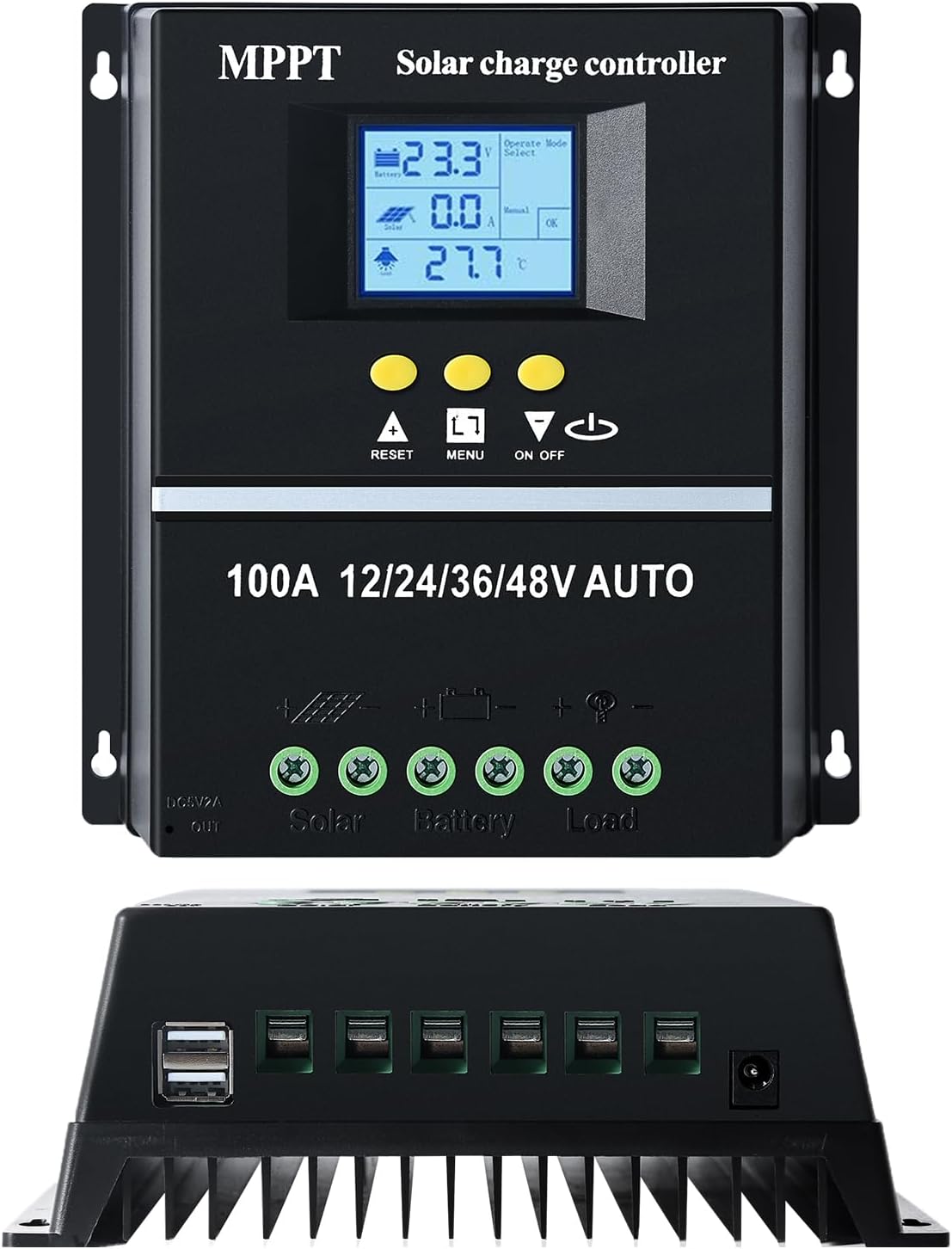 Mppt 100a Solar-laderegler 12v/24v/36v/48v Mppt Solarregler Lcd-bildschirm Auto Id Max. Eingangsspannung 100v Dc Für Blei-/säure-/lithiumbatterien Dual Usb Schwarz.