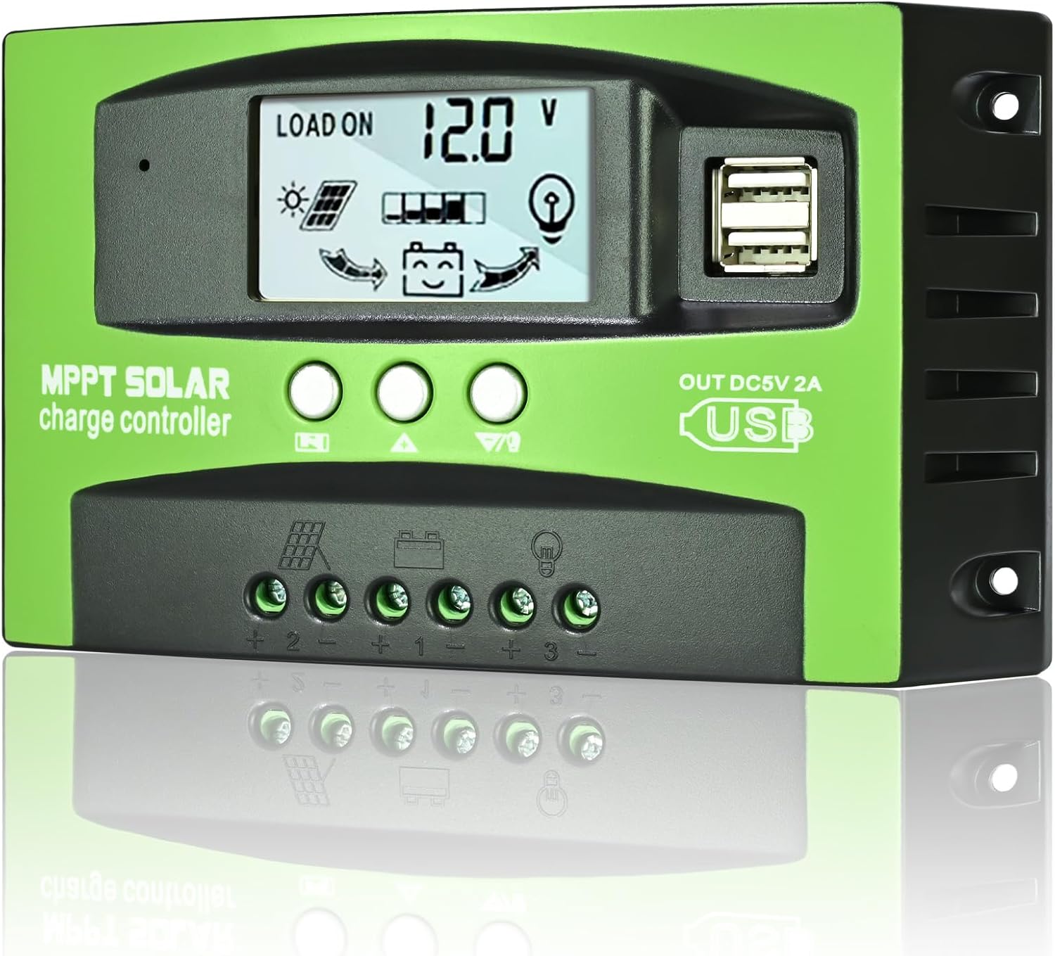 30a Mppt-solarladeregler, 12v/24v Auto-tracking-solarpanel-batterieregler, Lcd-bildschirm, 2 Usb-anschlüsse, Timer, Für Blei- Und Lithiumbatterien (grün)