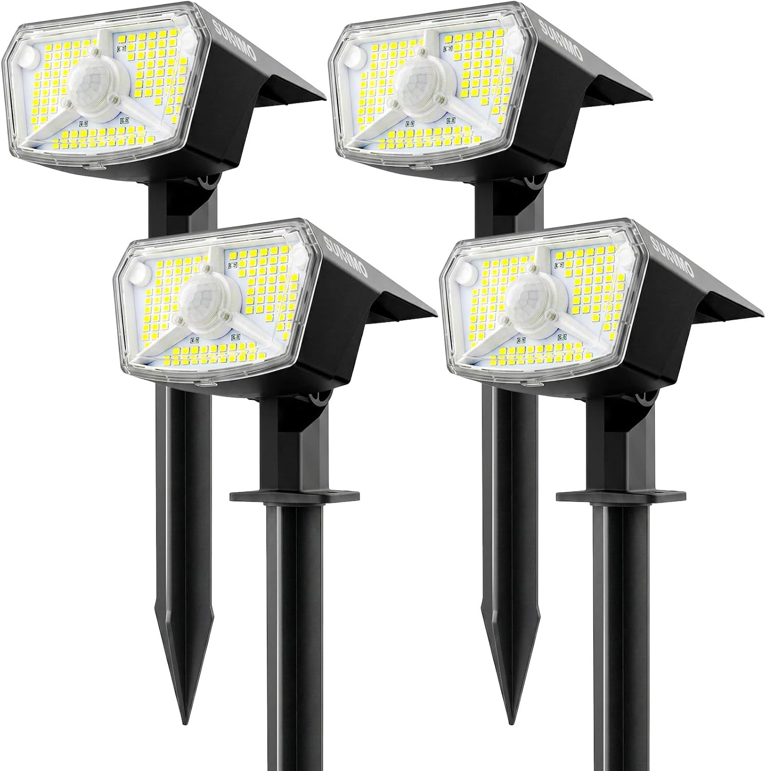 Solar-außenstrahler Mit Bewegungsmelder, 4er-pack Leistungsstarke 104-led-solar-gartenleuchten Mit 3 Modi, Ip65 Wasserdichte Solar-außenleuchten, Kaltweiße Solar-außenbeleuchtung [energieklasse A+++]