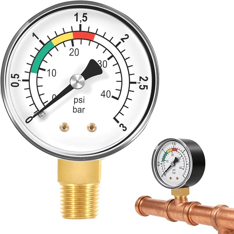 Präzisionsmanometer 0–3 Bar/psi, 1/4-zoll-bspt-anschluss, Hochpräzises Pool-manometer, Manometer Für Pool-sandfilter Mit Dualer Psi/bar-skala Für Pumpen- Und Filtersysteme