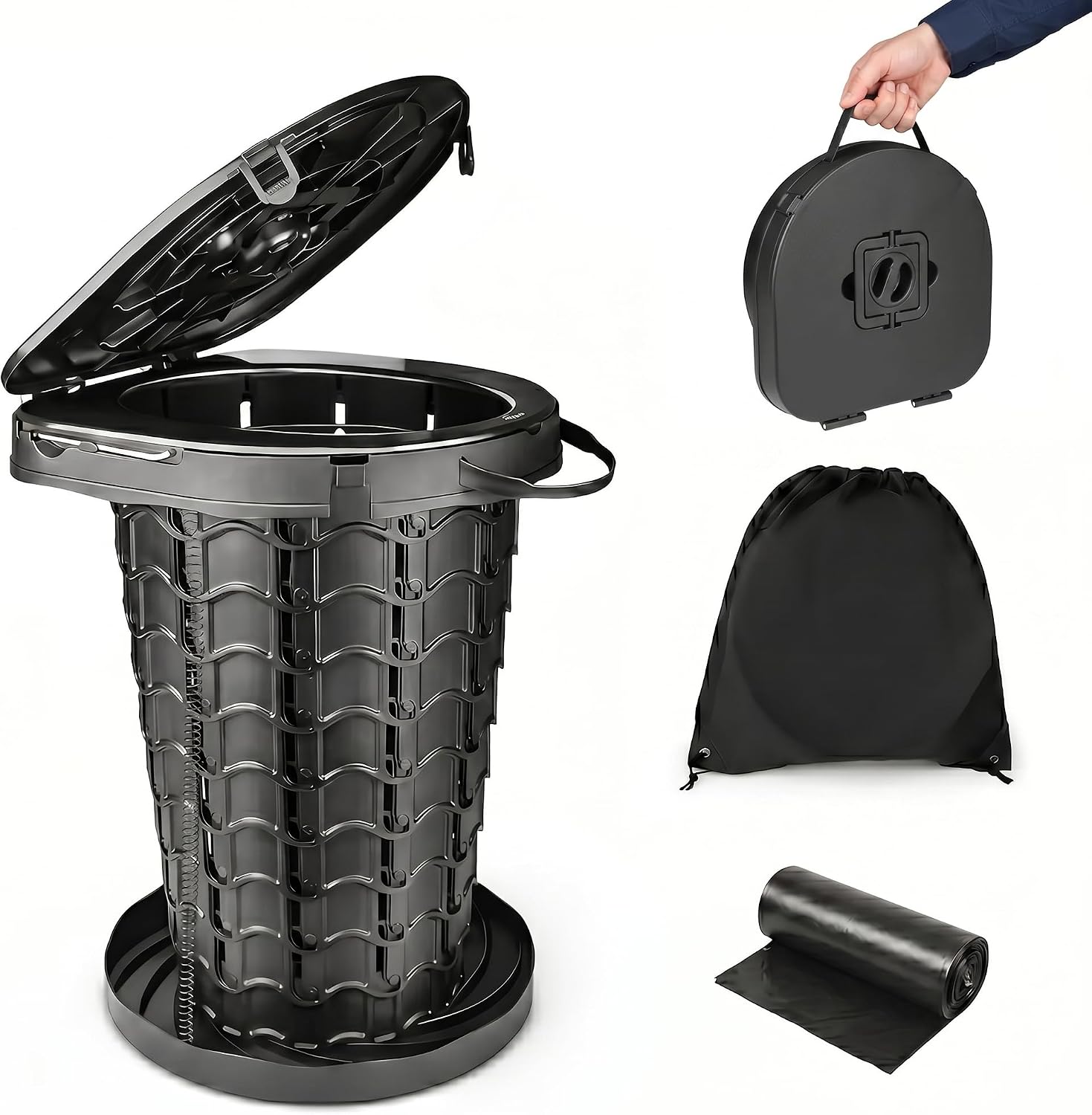 Xxl-reisetoilette Mit Tasche Und 10 Beuteln Campingtoilette Mit Deckel, Max. 227 Kg, Trockentoilette Für Camping, Wandern, Angeln, Staus