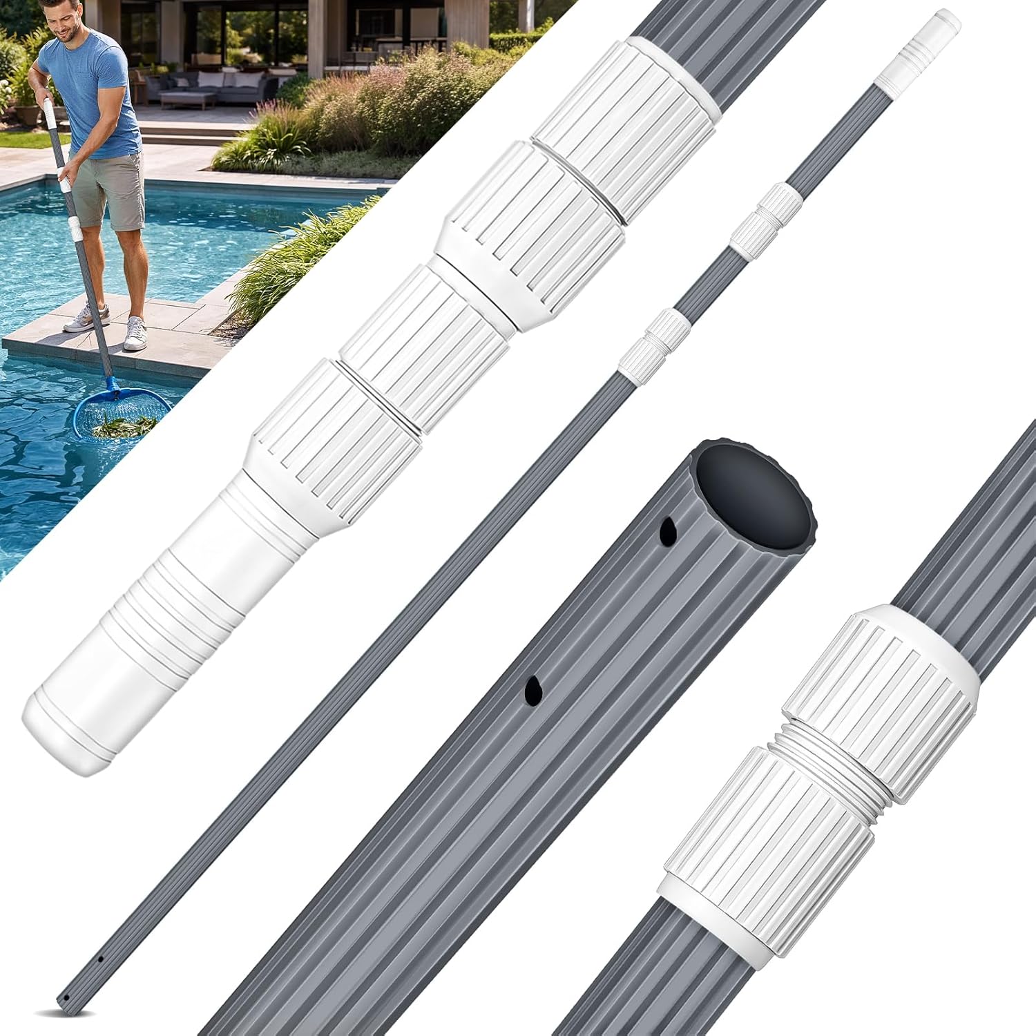 Teleskopstange Aus Aluminium 1,20–3,60 M Verstellbare Und Ausziehbare Aluminiumstange Zur Reinigung Von Pools Und Oberflächen Mit 3 Segmenten (anthrazit)