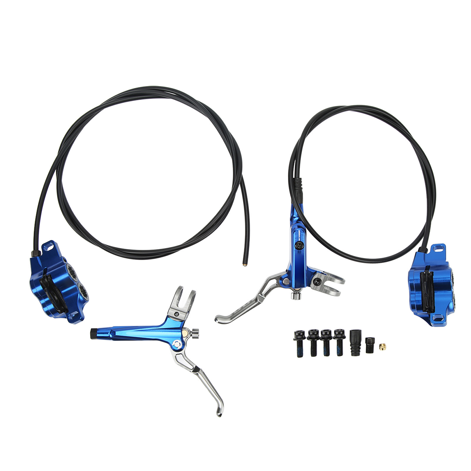 Paar Hydraulische Scheibenbremsen Für Fahrräder, Vier Kolben, Cnc-gefräste Aluminiumlegierung, Für Mountainbikes, Links Vorne, Rechts Hinten, Blau