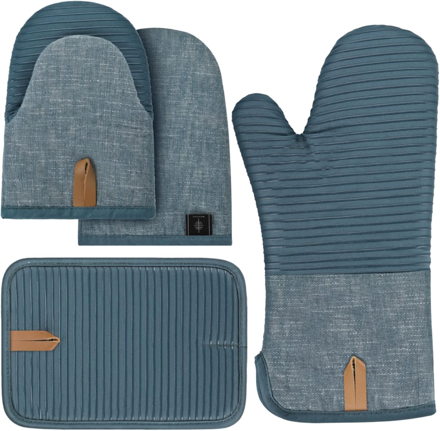 4er-set Ofenhandschuhe/topfhandschuhe – Hitzebeständig – Extra Lang – Mit Rutschfesten Silikonstreifen – Zum Kochen Und Backen – Blau