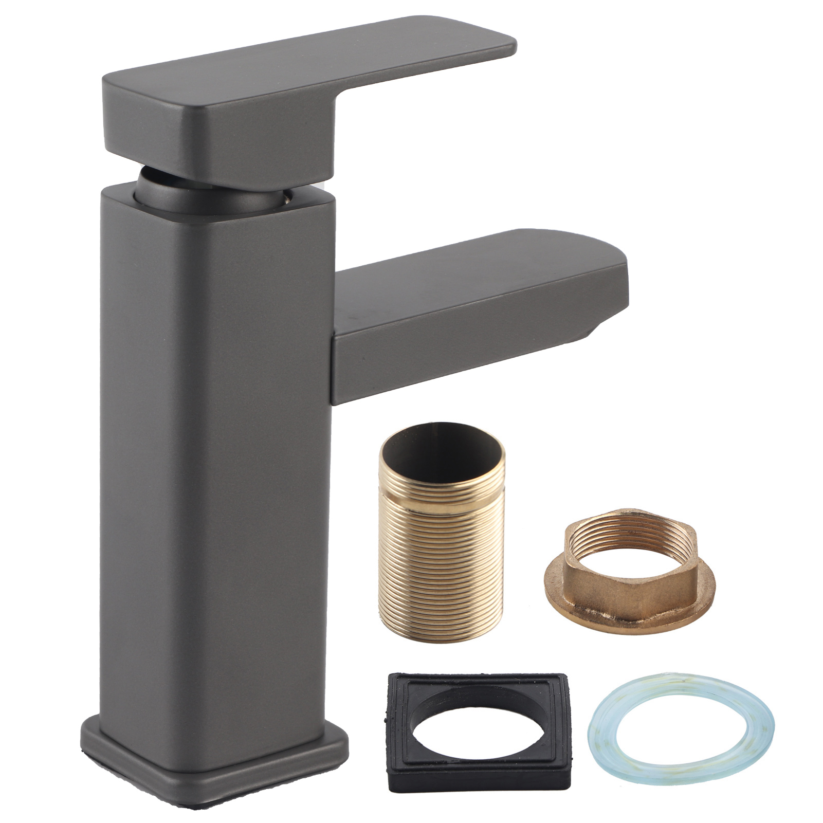Quadratischer Waschtischhahn Aus Mattem Edelstahl, G1/2-zoll-gewinde, Quadratische Form, Mit Warm- Und Kaltwasseranschluss.