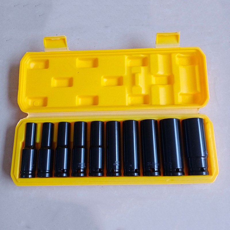 Satz Mit 10 Pneumatischen Steckschlüsseln (1/2") Aus Chrom-vanadium-stahl, 6-kant, Für Elektrische Drehmomentschlüssel, Gelbe Schachtel