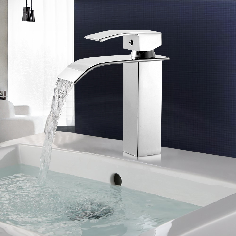 Wasserfall-waschtischarmatur Aus Verchromtem Edelstahl Mit 2 Flexiblen Schläuchen