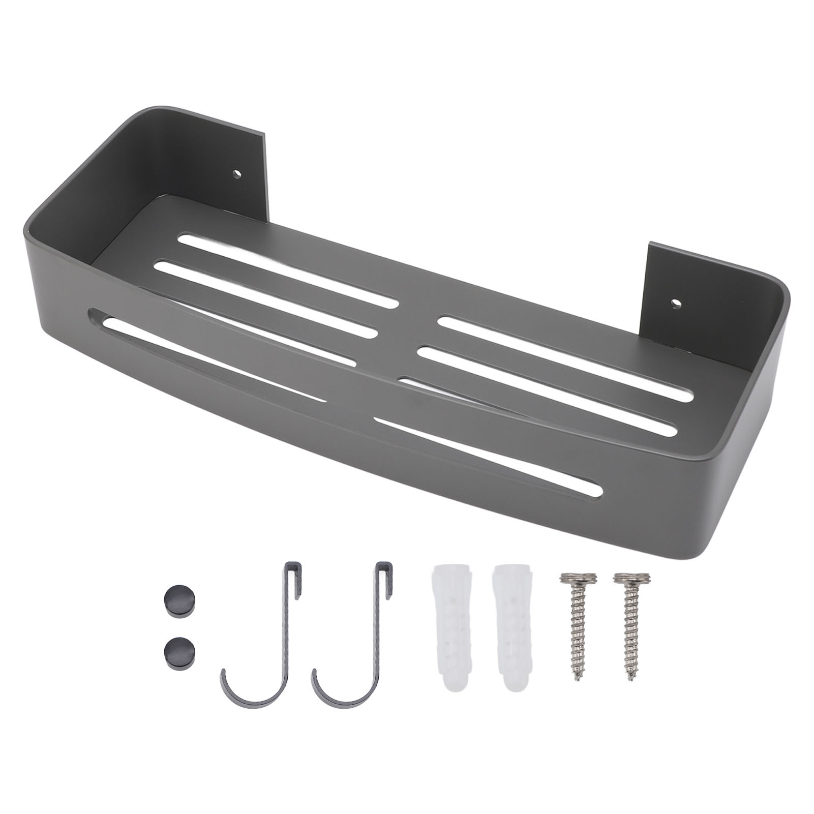 Wandregal Fürs Badezimmer, Badewannenablage, Einstöckiges, Schwebendes Aluminiumregal Mit Haken, Grau