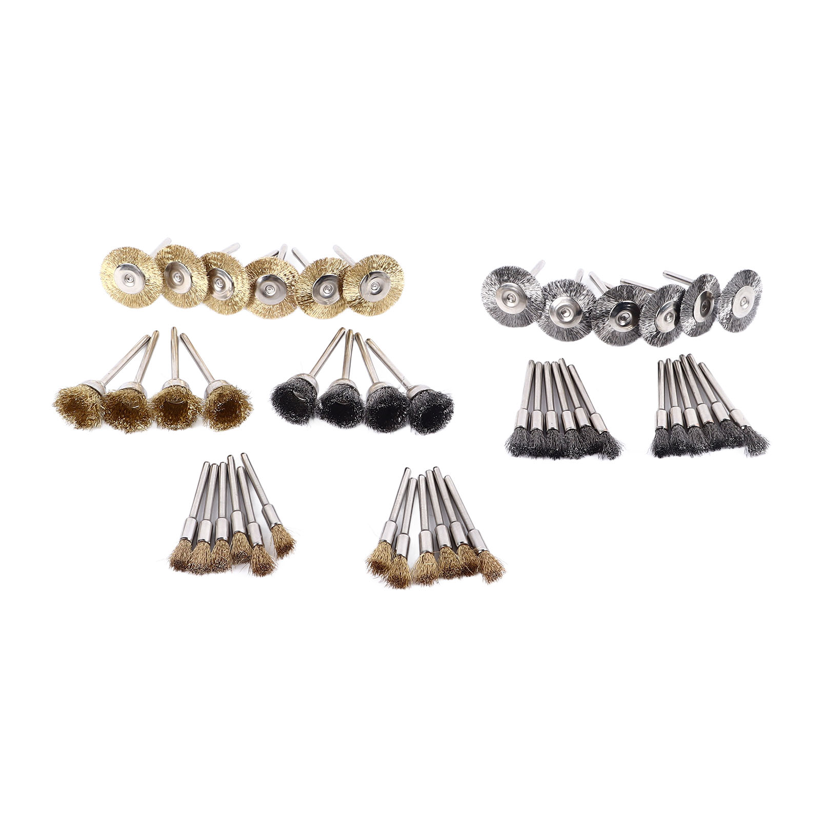 Set Aus 44 T-förmigen Metallbürsten Aus Messing Und Stahl Zum Reinigen, Polieren Und Entgraten.