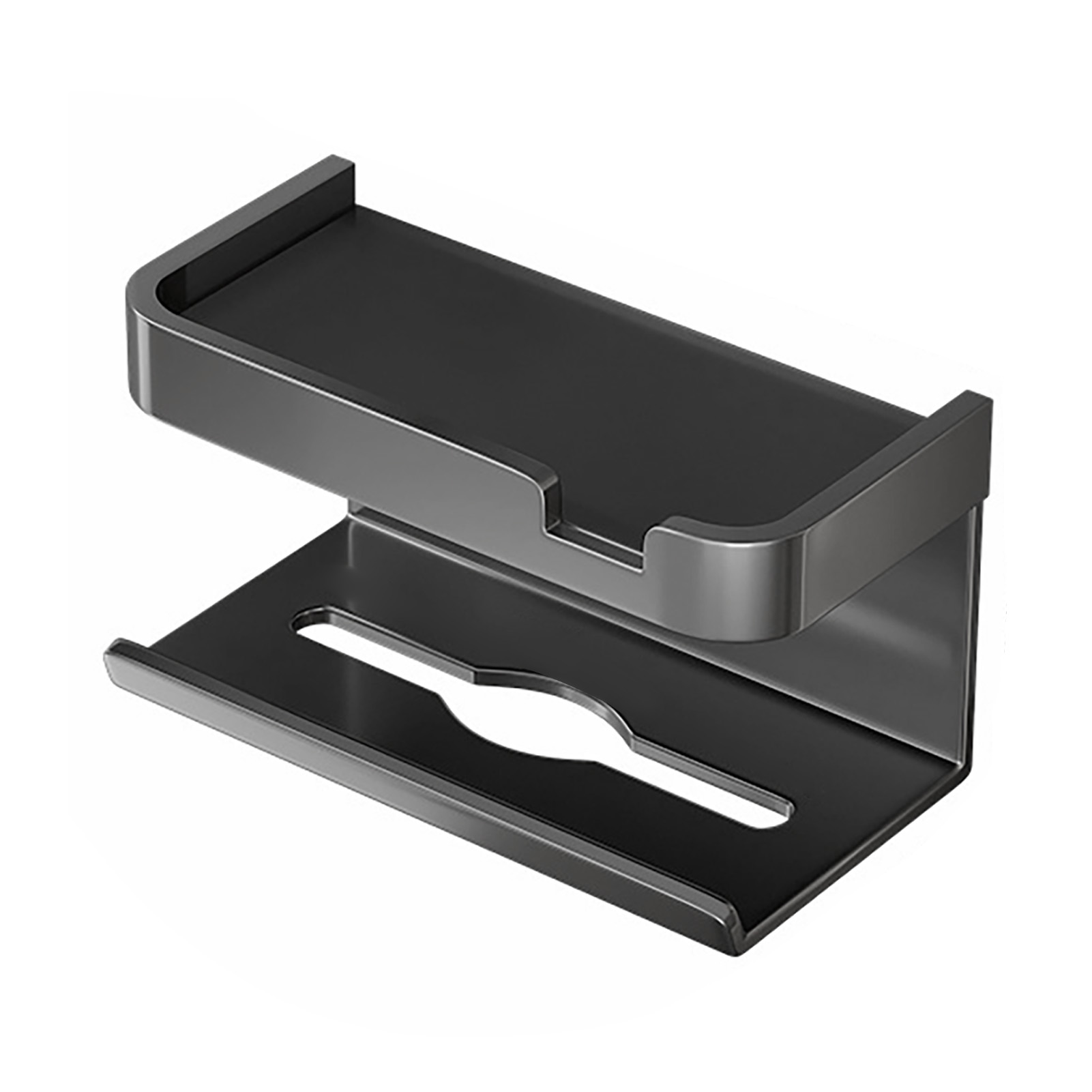 Multifunktionaler, Wandmontierter Toilettenpapierspender Mit Klebeablage, Platzsparendem Design Und Handyhalterung.