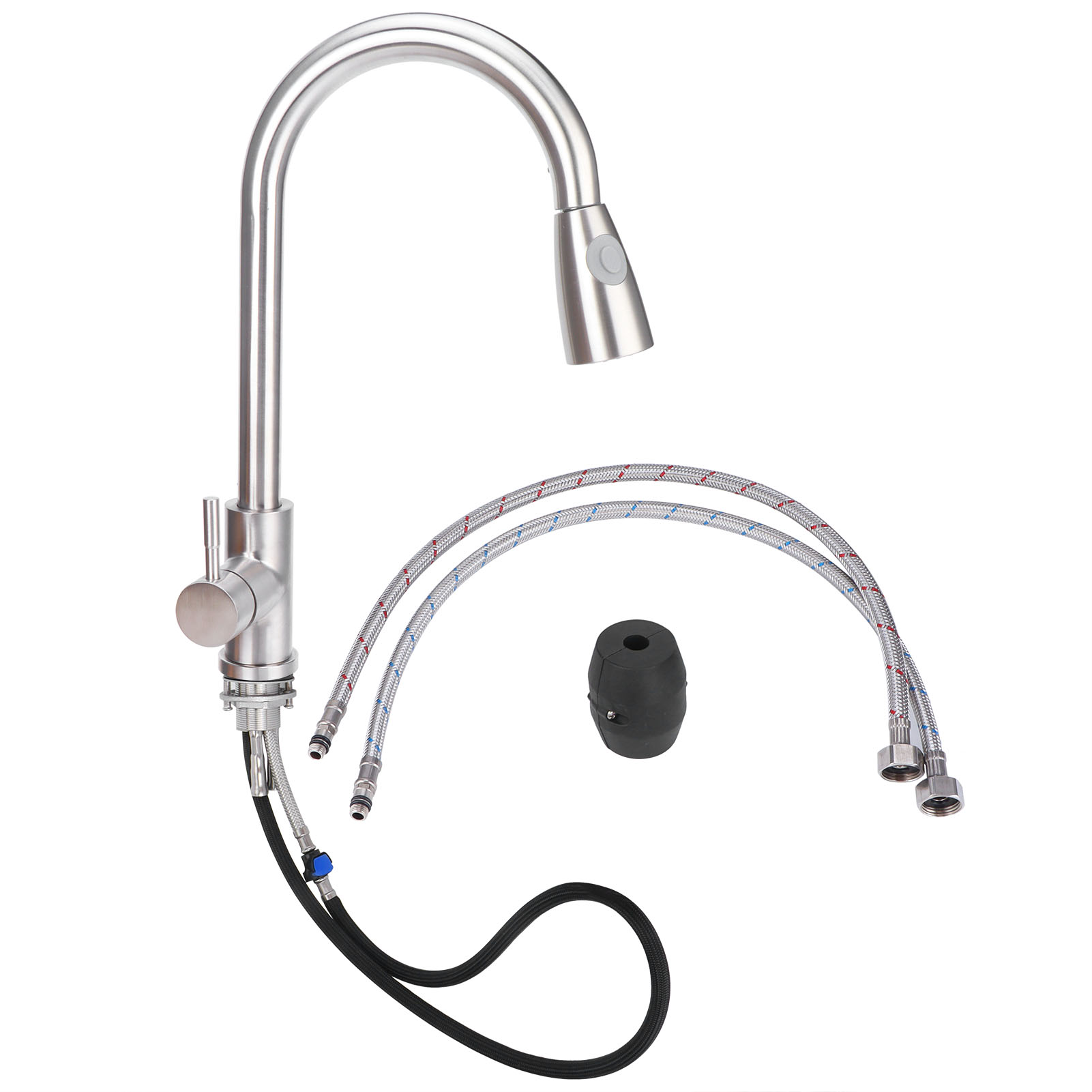 Küchenarmatur G3/8 Mit Doppeltem Wasserauslauf, Ausziehbarem Brausekopf Und Teleskoparmatur Für Spülbecken.