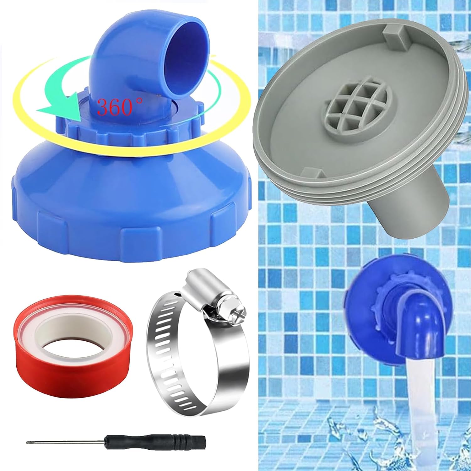 Einlaufdüse Für Pools, 360° Drehbare Einlaufdüse 32-mm-poolfülldüse, Verstellbare Auslaufdüse, Poolauslaufzubehör Mit Schlauchanschluss Für Intex-pools